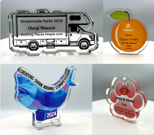 Custom Design Acrylic Trophy with Wood Base/Employee Recognition Award/STEM Award/Tech Gift - Acrylic with Color Prints - Free Customization