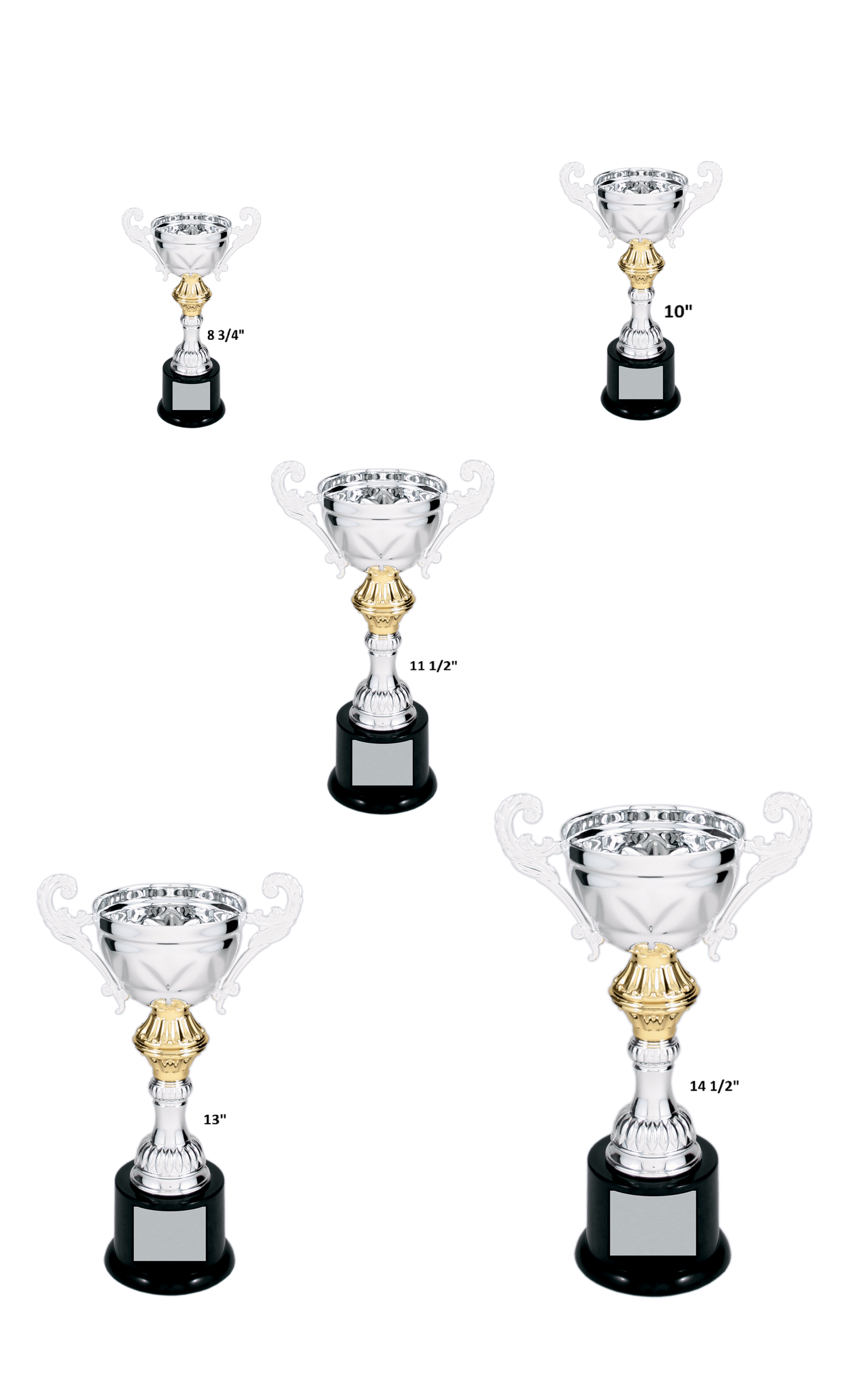 Silver Completed Metal Cup Trophy on Plastic Base/Metal Cups