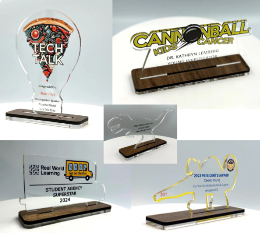 Custom Design Acrylic Trophy with Wood Base/Employee Recognition Award/STEM Award/Tech Gift - Acrylic with Color Prints - Free Customization