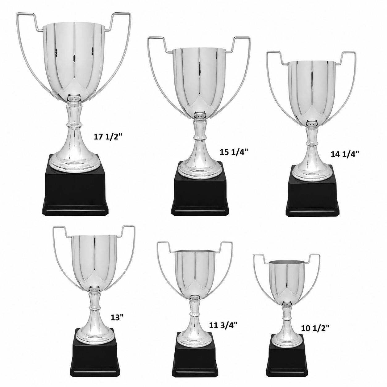 Silver Completed Zinc Cup Trophy on Plastic Base/Metal Cups
