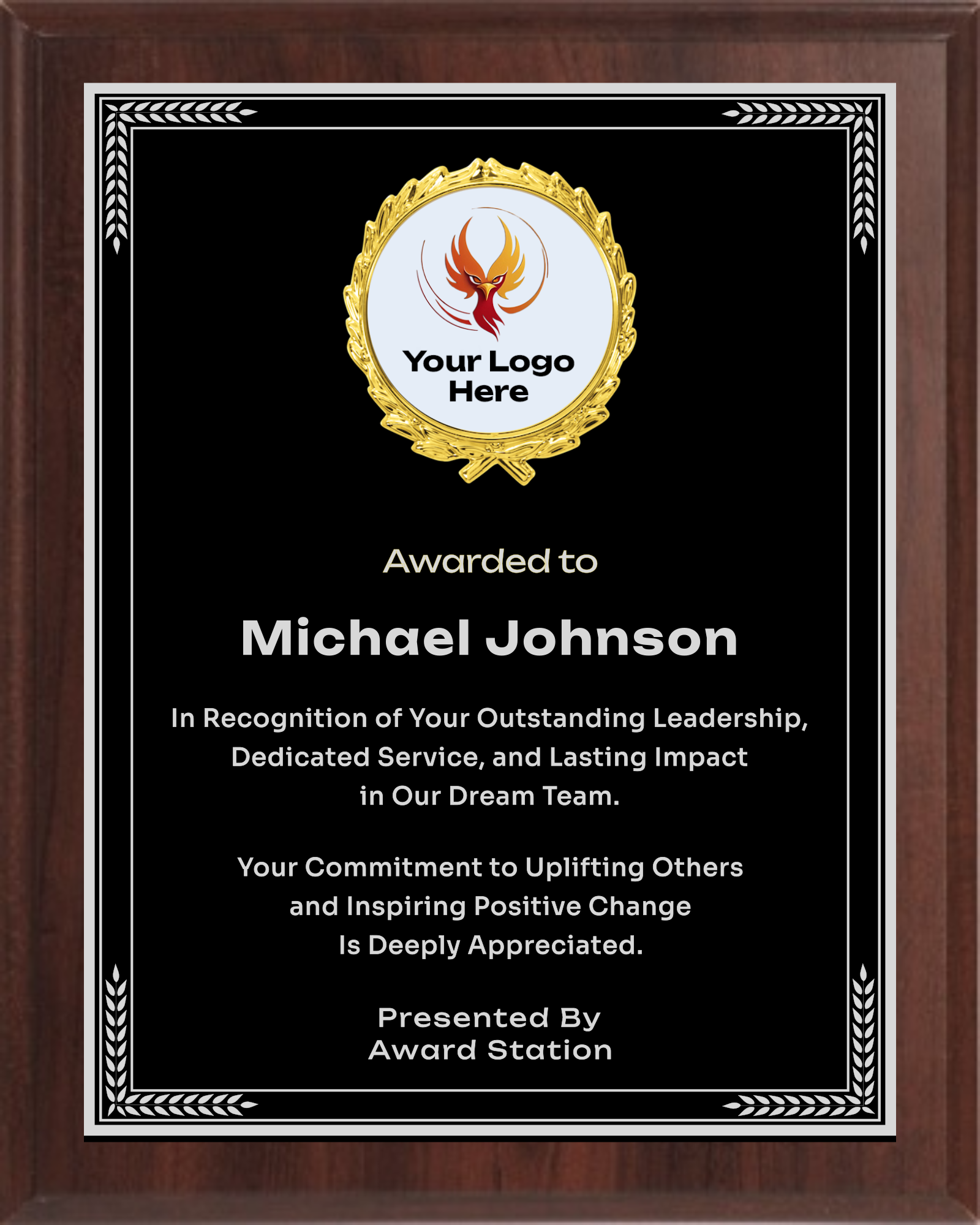 Recognition Trophy Plaque Award- Walnut / Cherry Trophy Plaque with Gold / Silver Black Metal Plate - Multiple Sizes