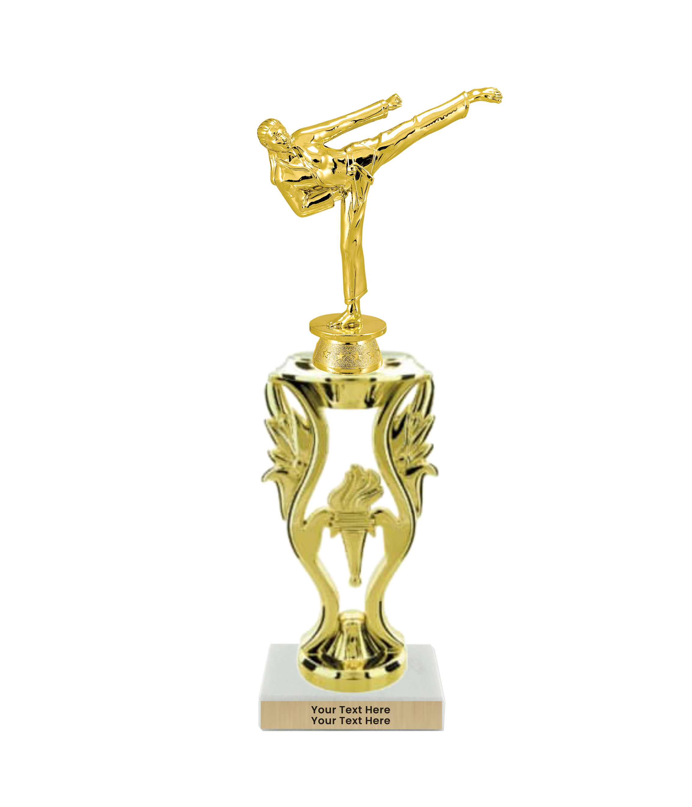 Taekwondo High Kick Taekwondo Trophy with WHITE MARBLE BASE