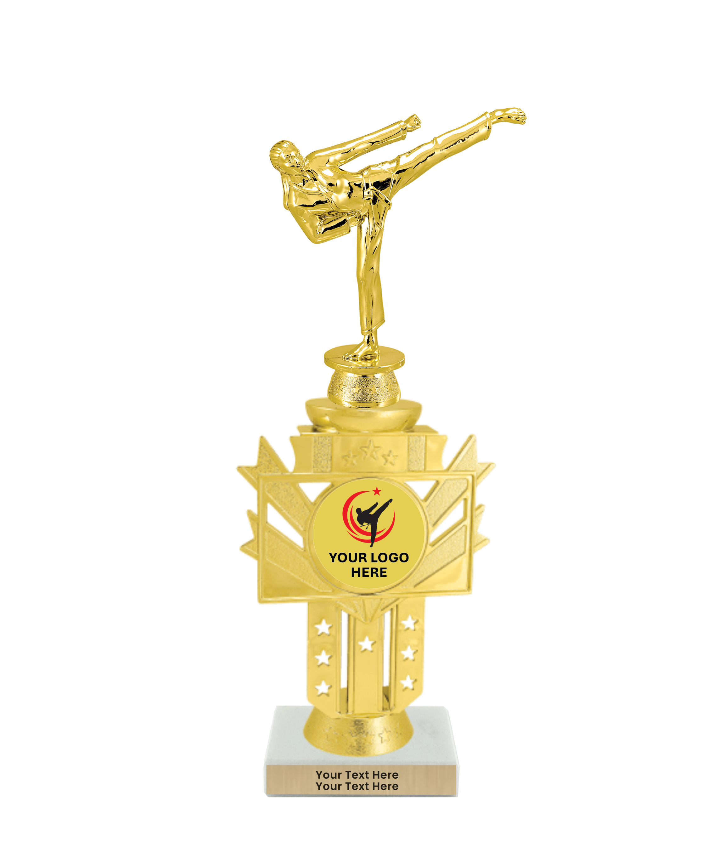 Taekwondo High Kick Taekwondo Trophy with WHITE MARBLE BASE