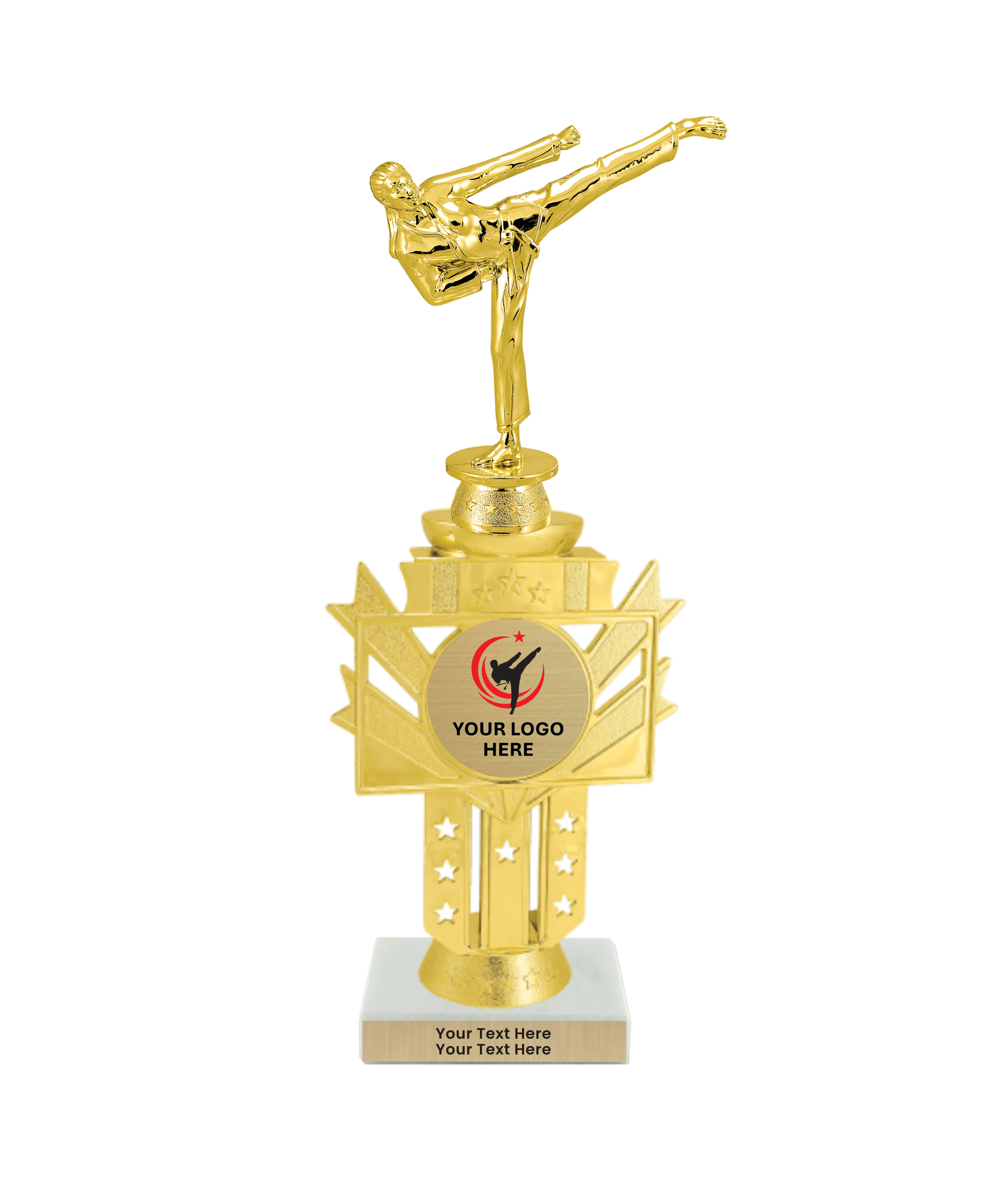 Taekwondo High Kick Taekwondo Trophy with WHITE MARBLE BASE