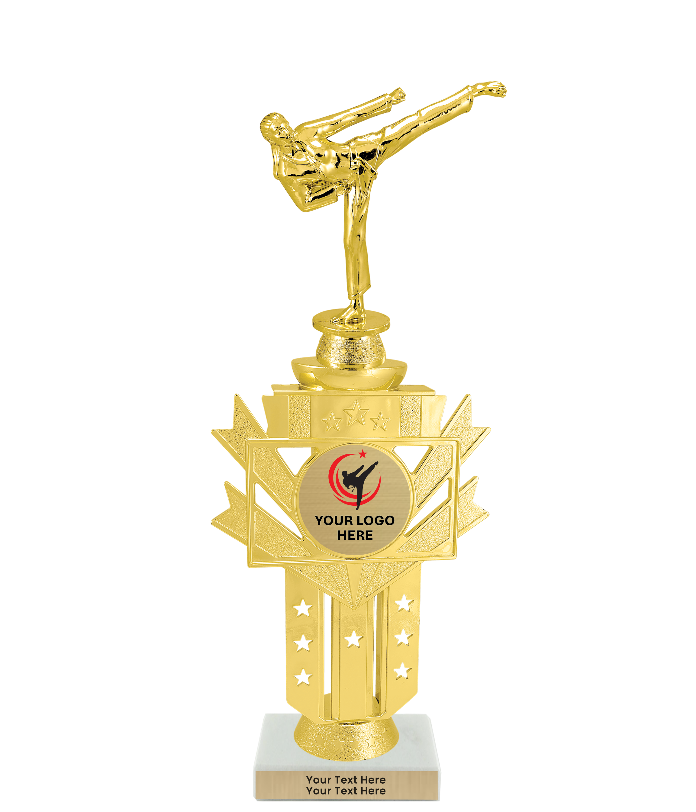 Taekwondo High Kick Taekwondo Trophy with WHITE MARBLE BASE