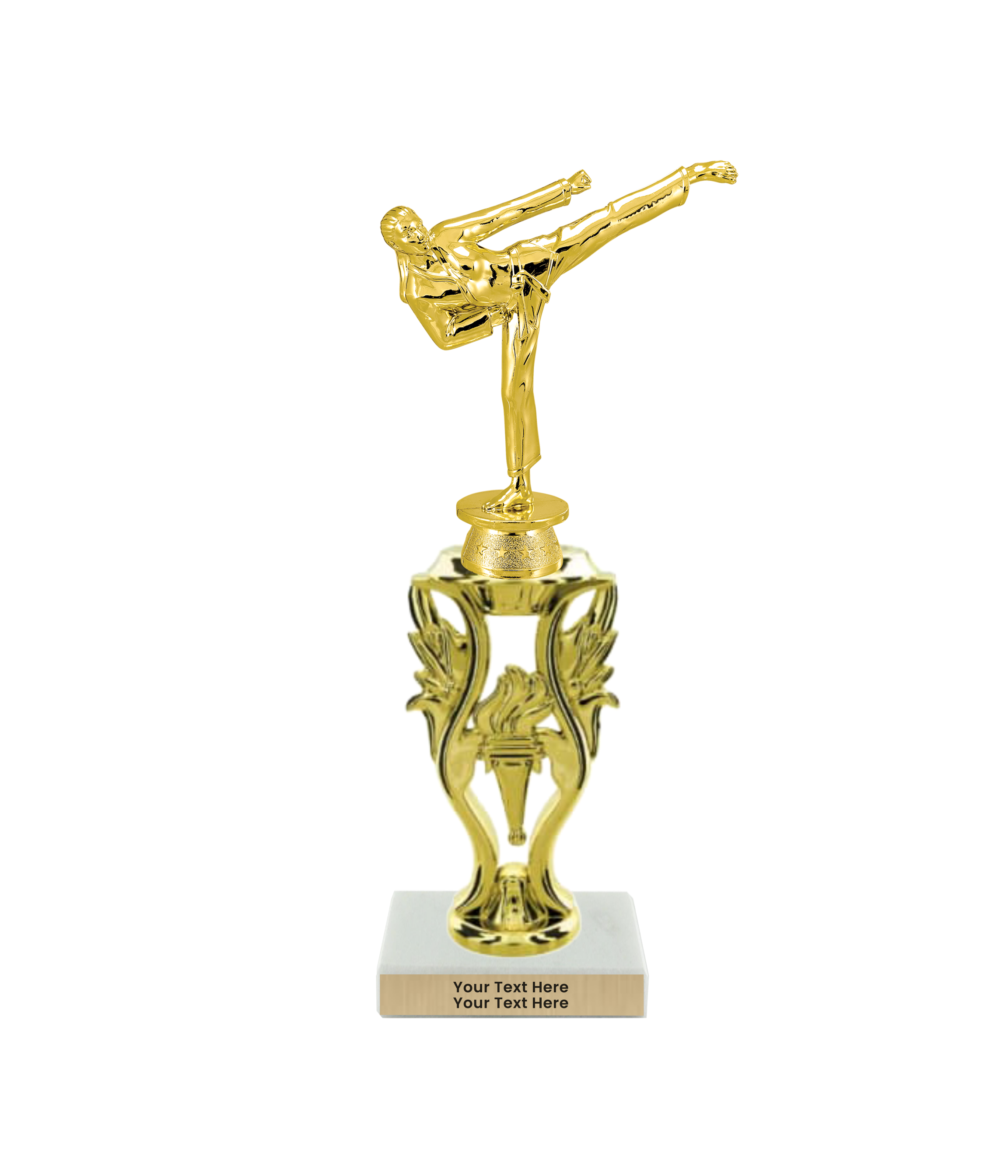 Taekwondo High Kick Taekwondo Trophy with WHITE MARBLE BASE