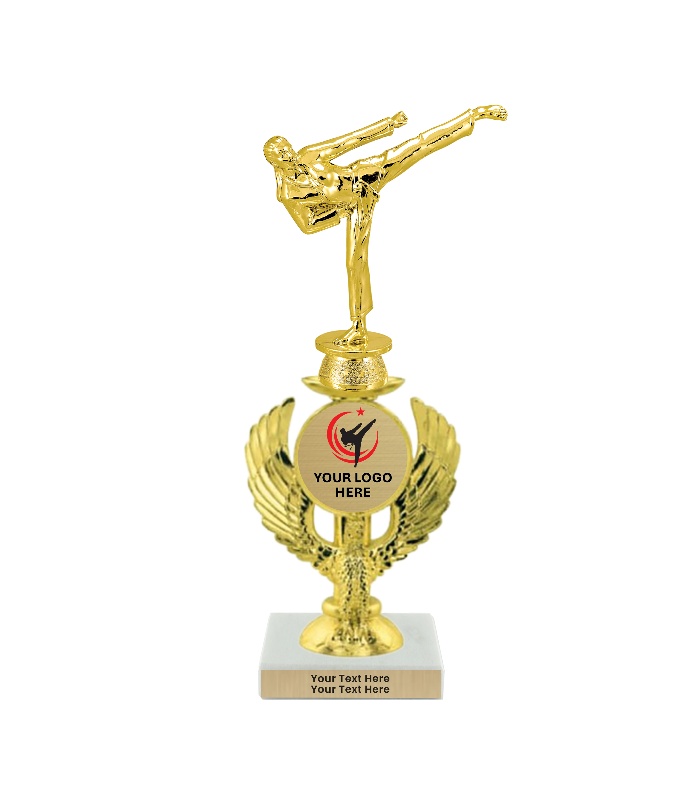 Taekwondo High Kick Taekwondo Trophy with WHITE MARBLE BASE