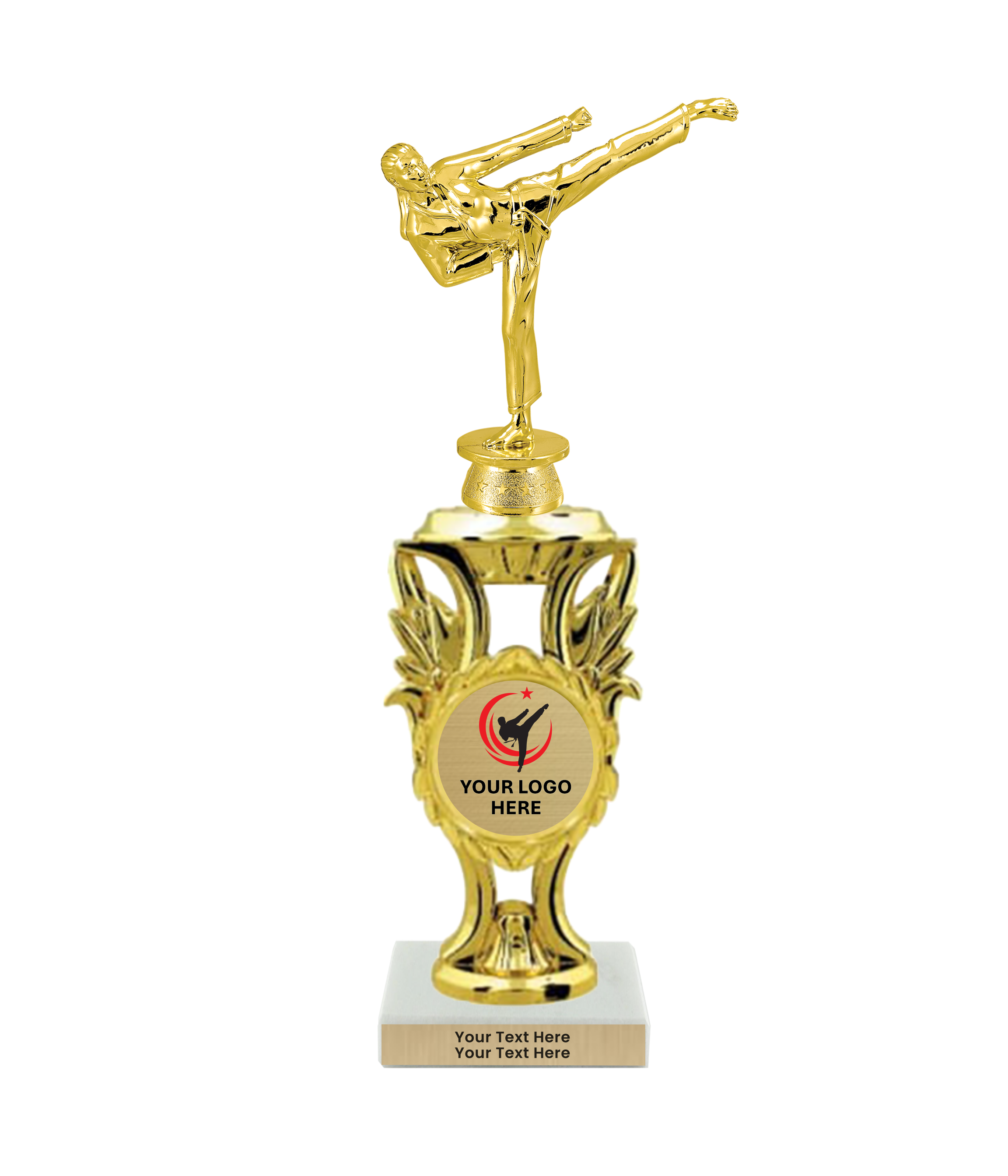 Taekwondo High Kick Taekwondo Trophy with WHITE MARBLE BASE