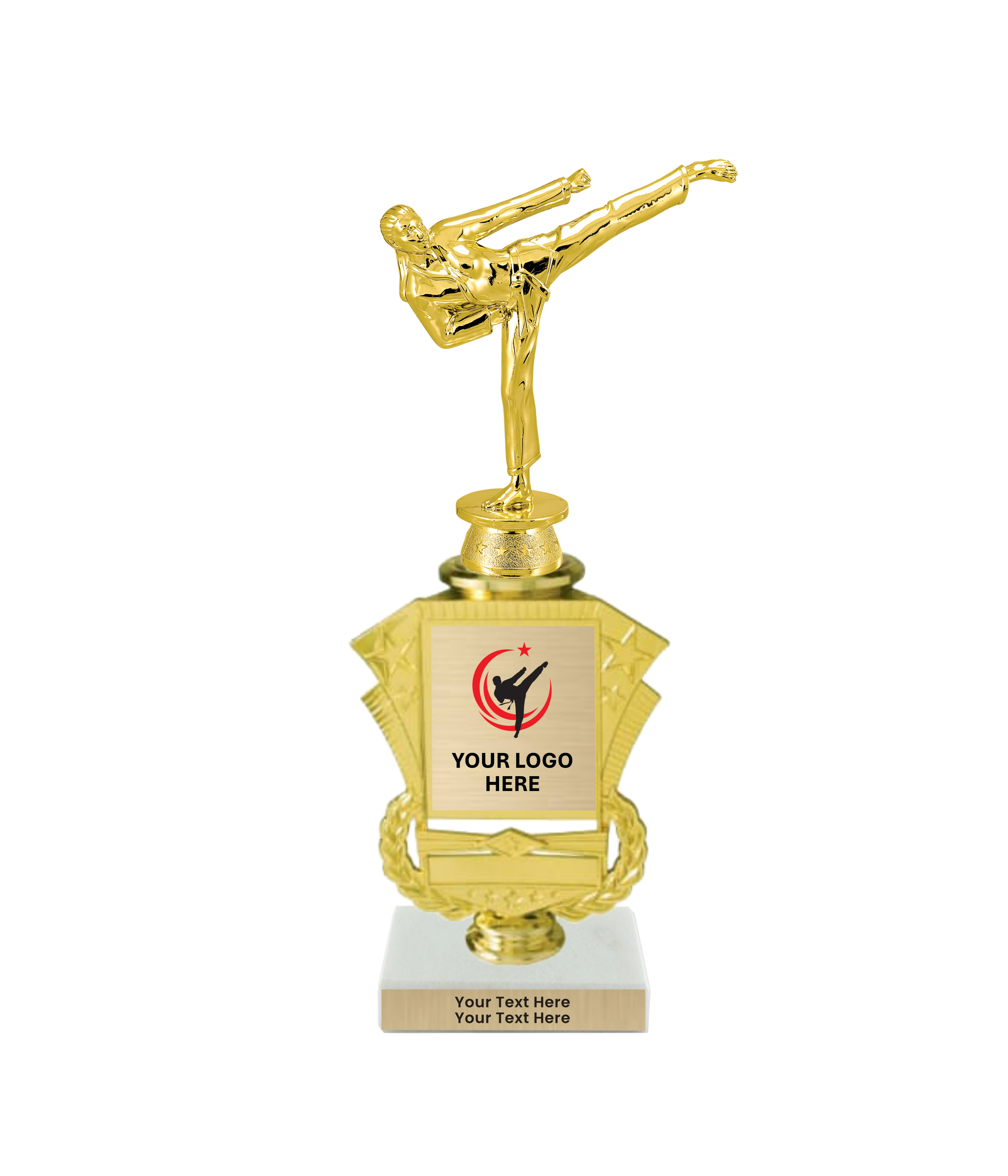 Taekwondo High Kick Taekwondo Trophy with WHITE MARBLE BASE