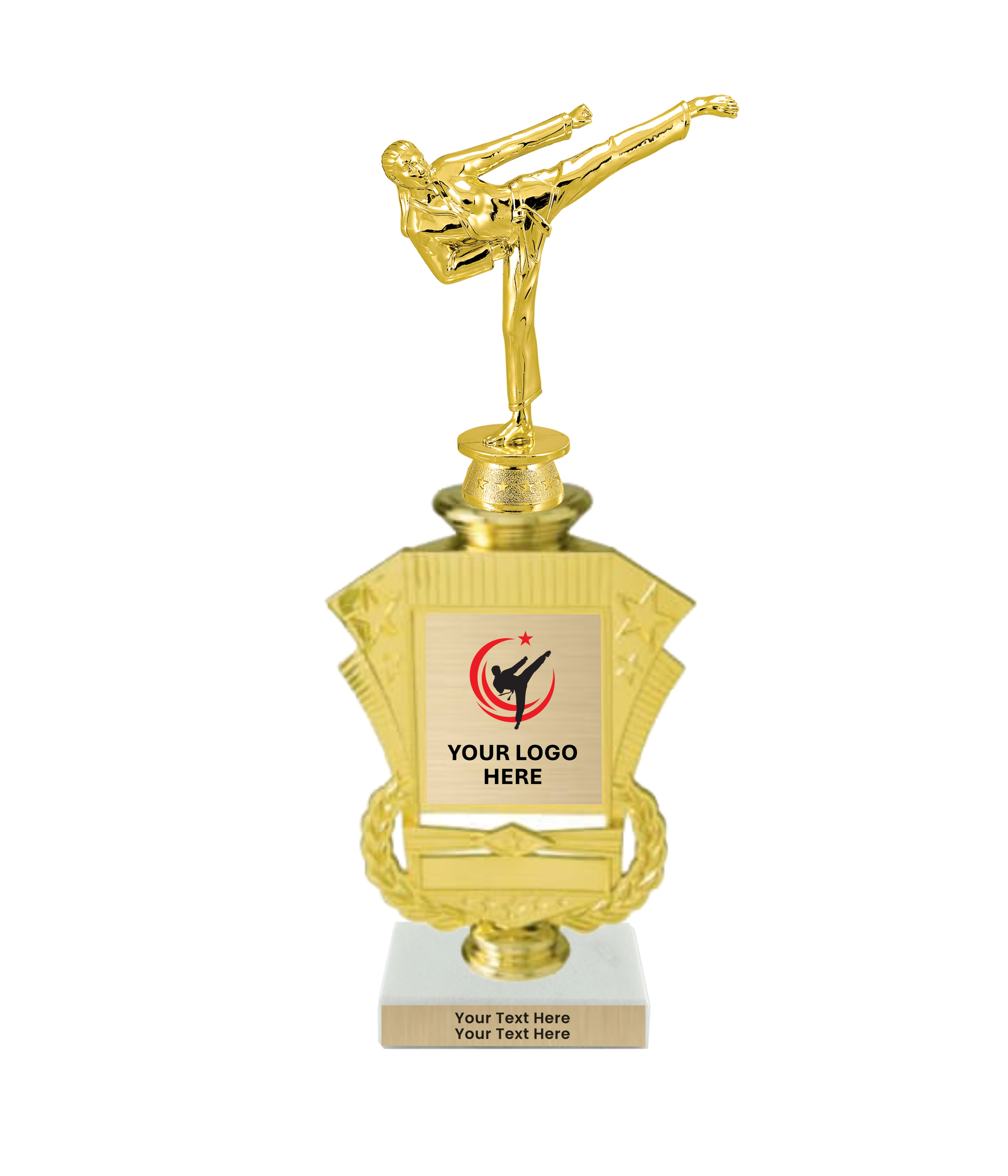 Taekwondo High Kick Taekwondo Trophy with WHITE MARBLE BASE
