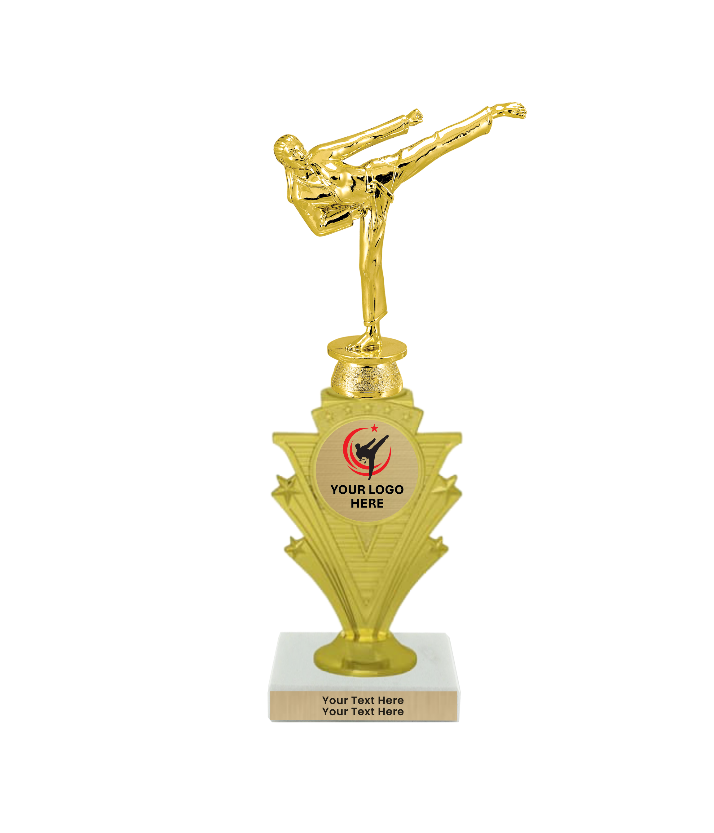 Taekwondo High Kick Taekwondo Trophy with WHITE MARBLE BASE