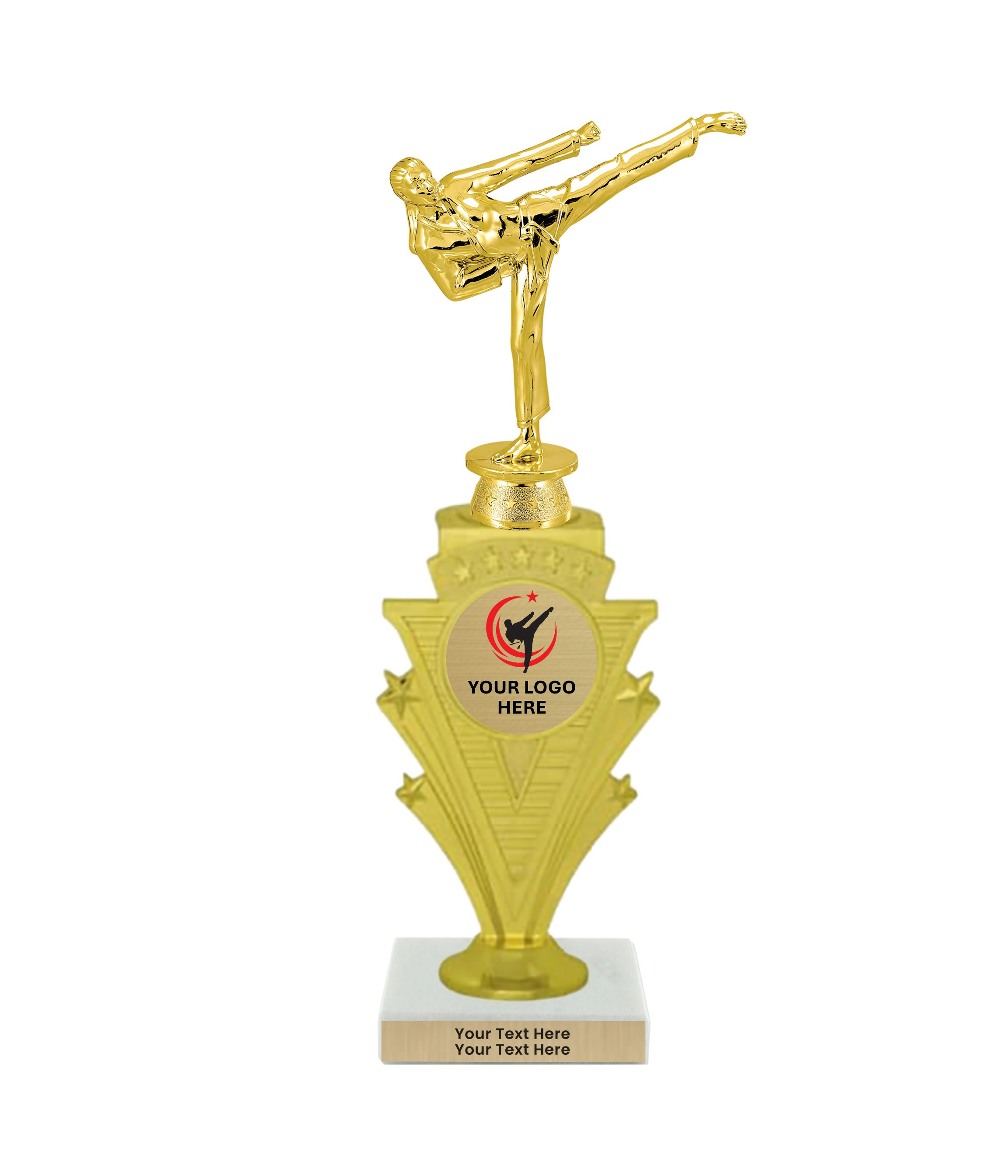 Taekwondo High Kick Taekwondo Trophy with WHITE MARBLE BASE