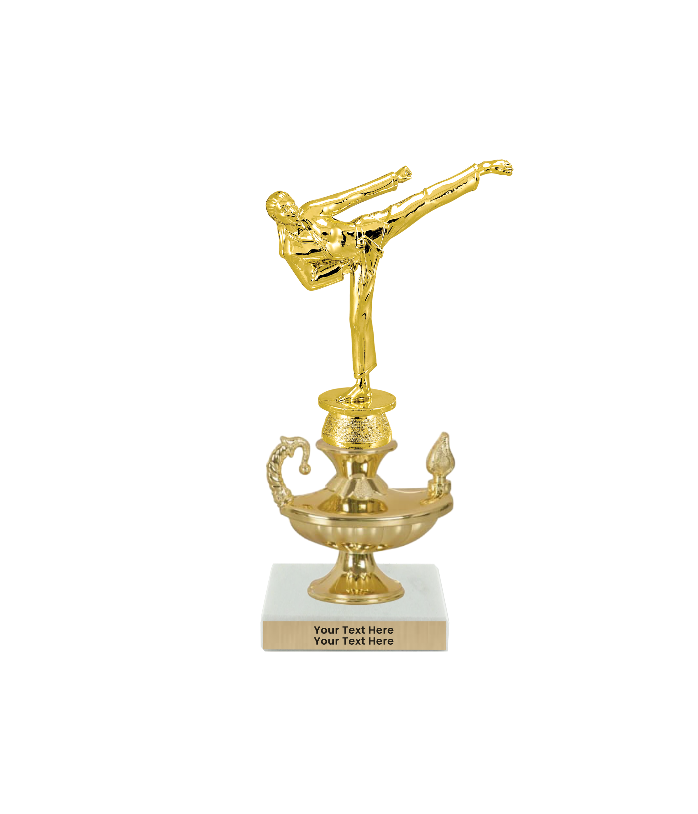 Taekwondo High Kick Taekwondo Trophy with WHITE MARBLE BASE