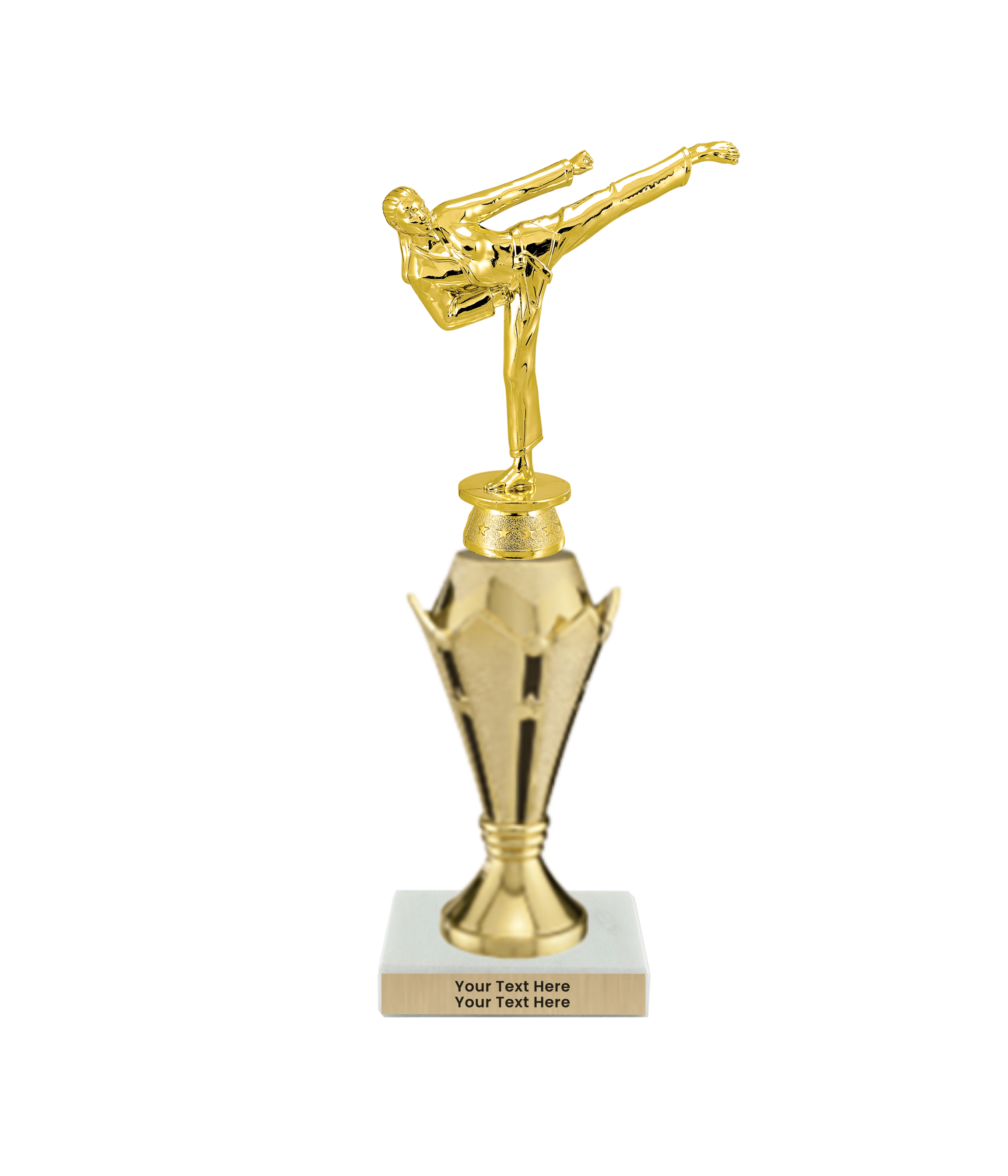 Taekwondo High Kick Taekwondo Trophy with WHITE MARBLE BASE