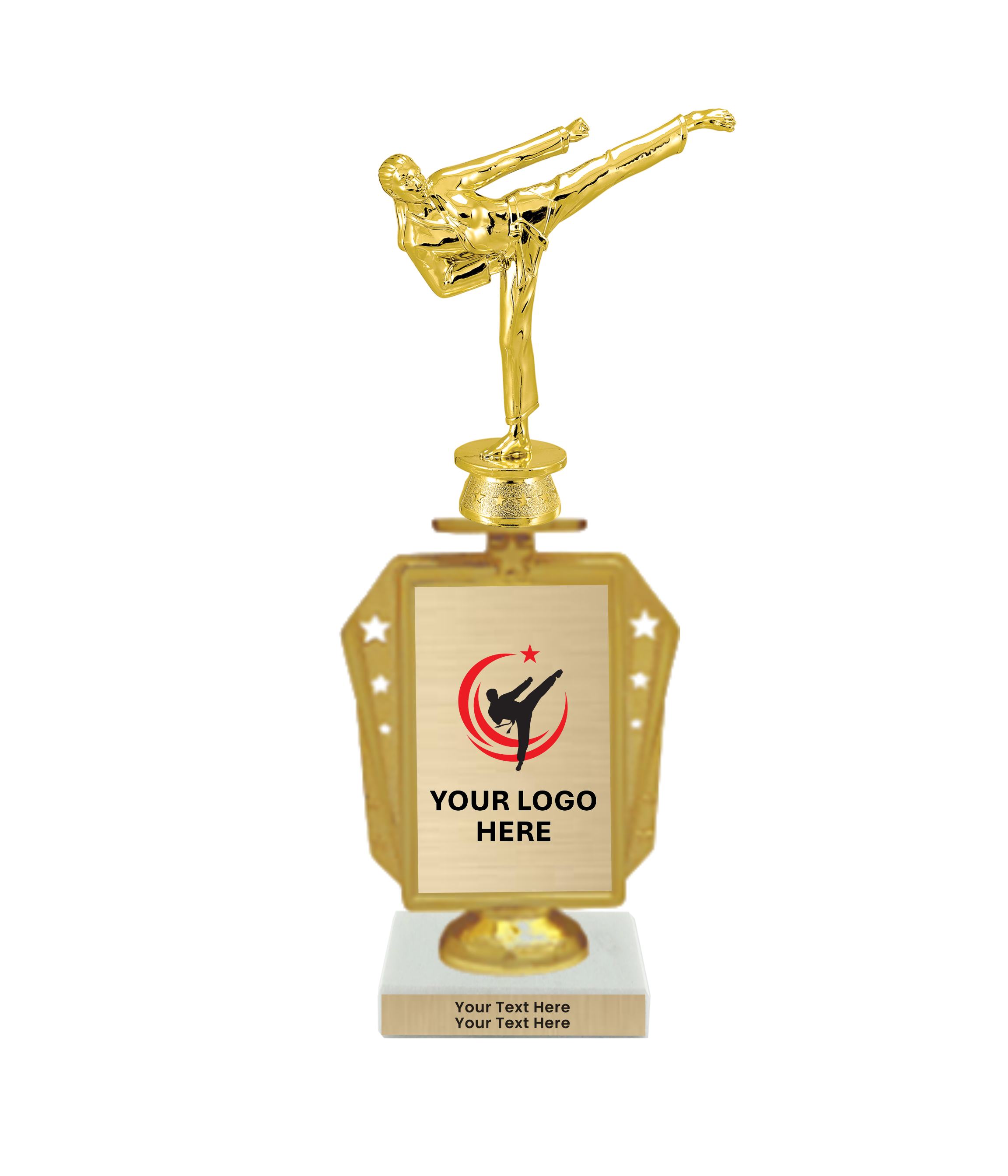 Taekwondo High Kick Taekwondo Trophy with WHITE MARBLE BASE
