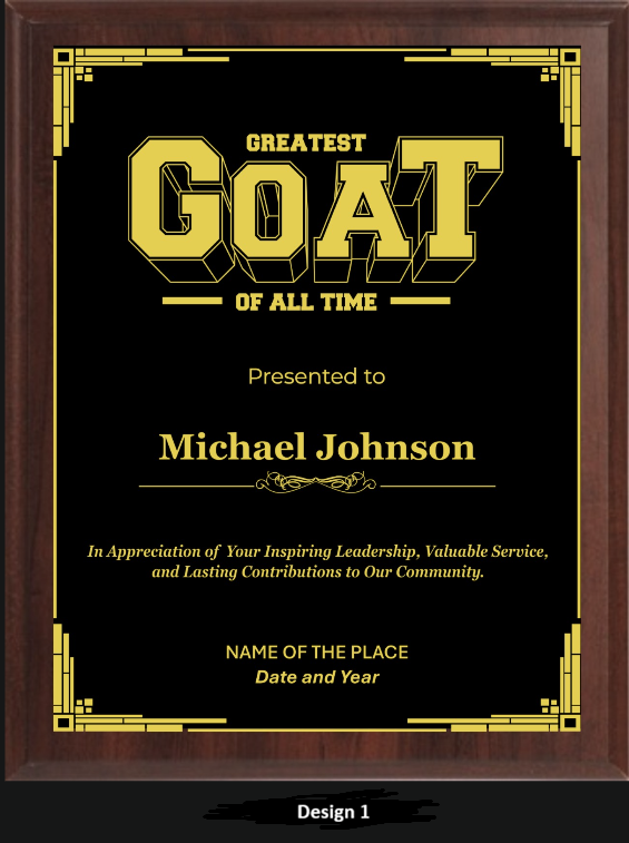 Goat Award Plaque - Walnut / Cherry Trophy Plaque with Gold / Silver Black Metal Plate - Multiple Sizes