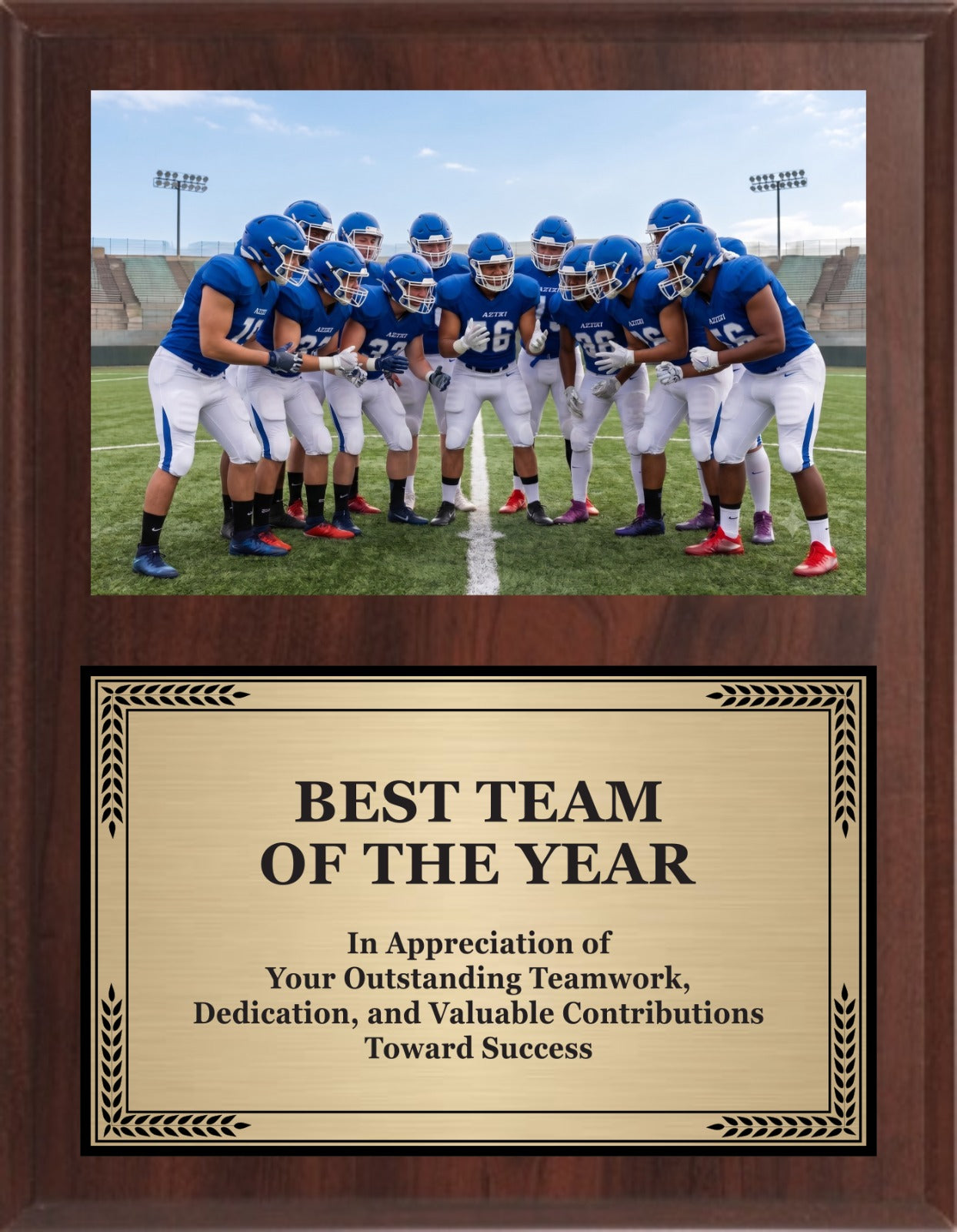 Best Team Of The Year-Walnut /Classic Wood Vertical Photo Plaque/Cherry Trophy Plaque with Gold / Silver Black Metal Plate - Multiple Sizes