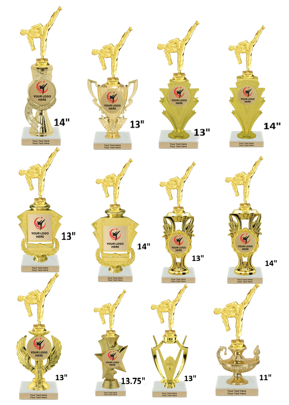 Taekwondo High Kick Taekwondo Trophy with WHITE MARBLE BASE