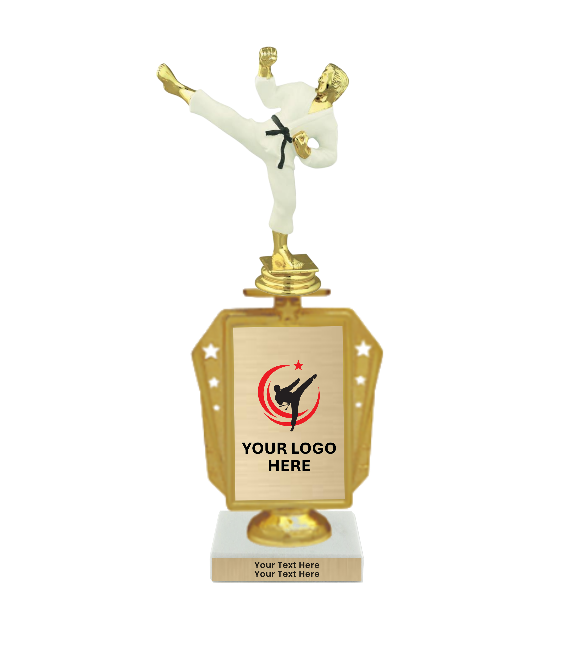Taekwondo High Kick Taekwondo Trophy with WHITE MARBLE BASE
