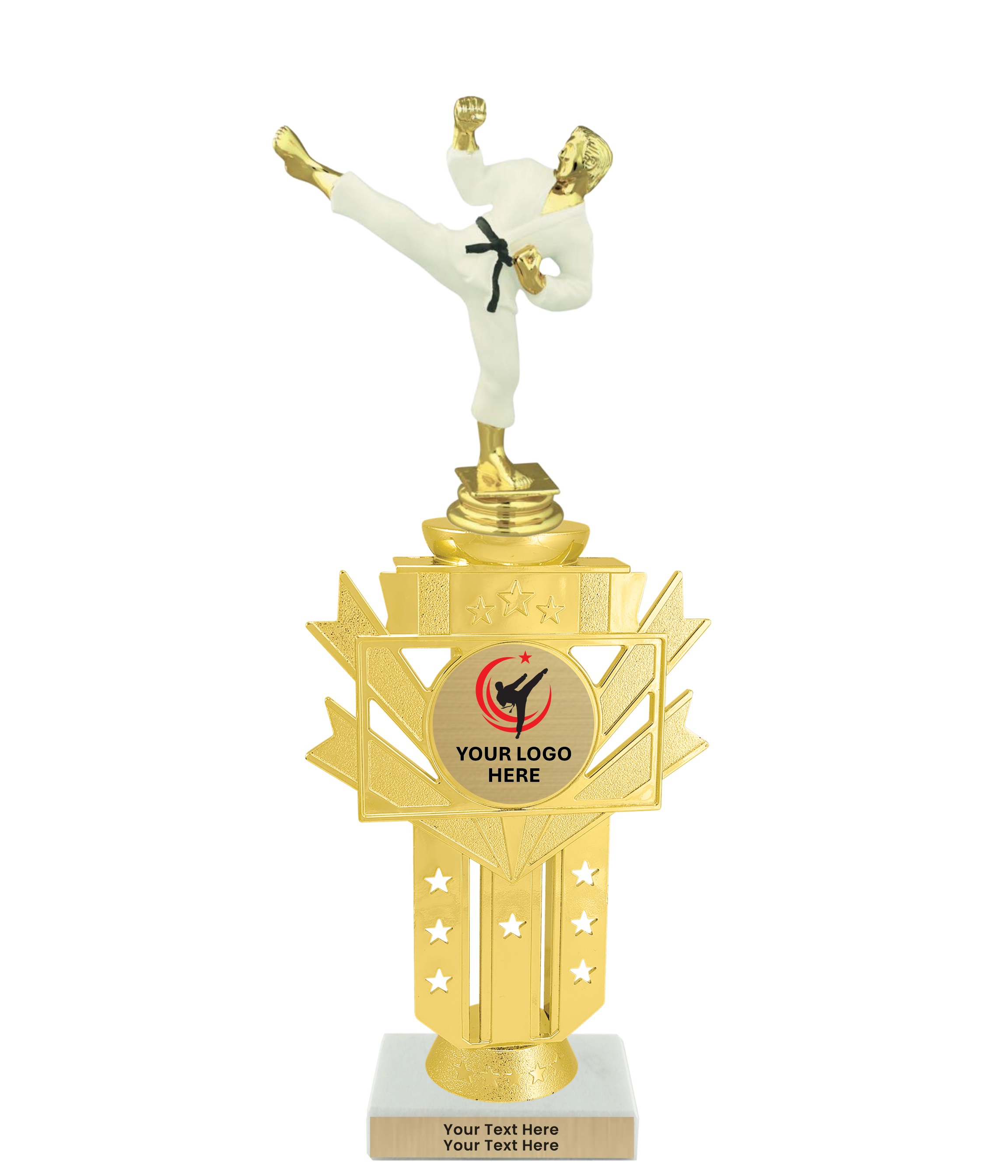 Taekwondo High Kick Taekwondo Trophy with WHITE MARBLE BASE