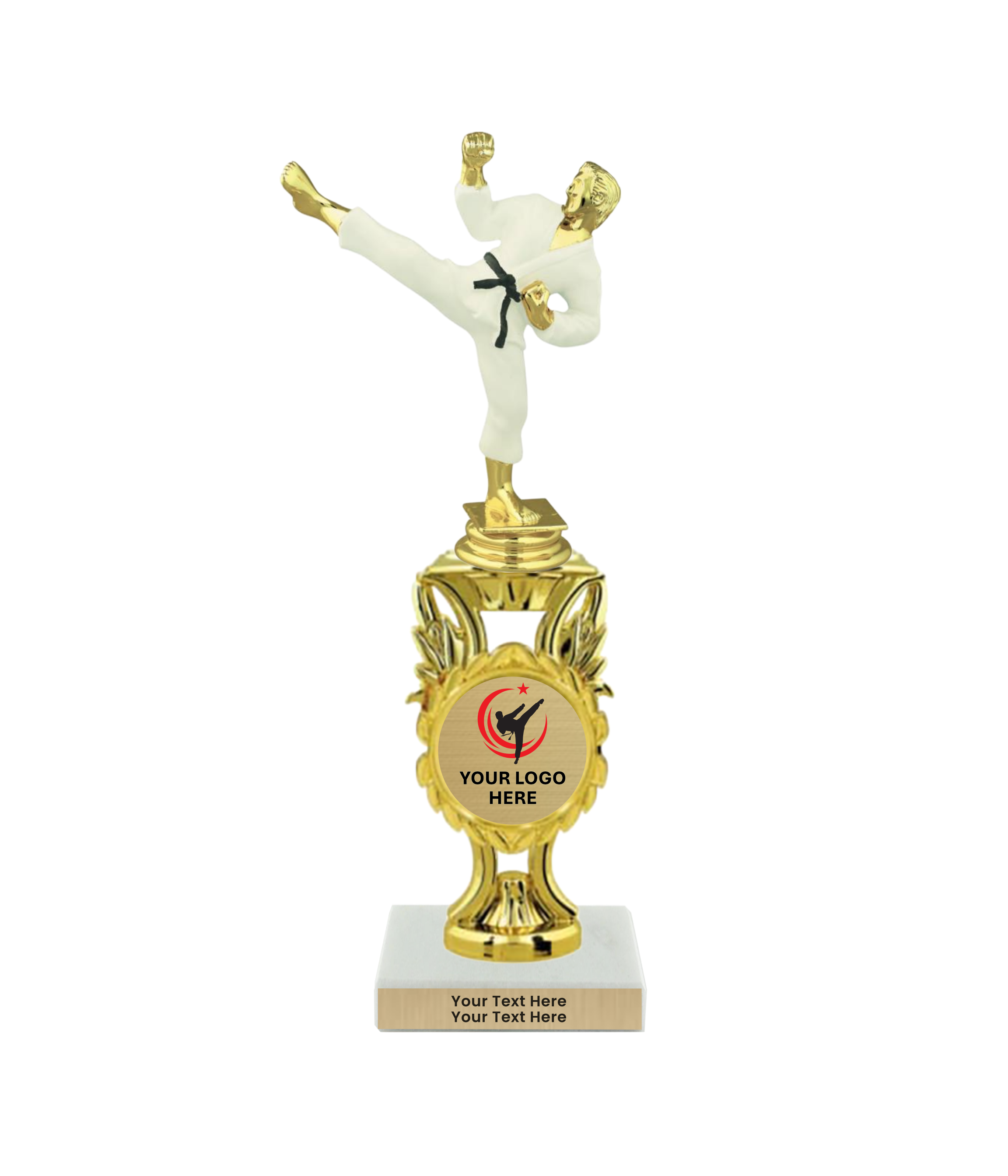 Taekwondo High Kick Taekwondo Trophy with WHITE MARBLE BASE