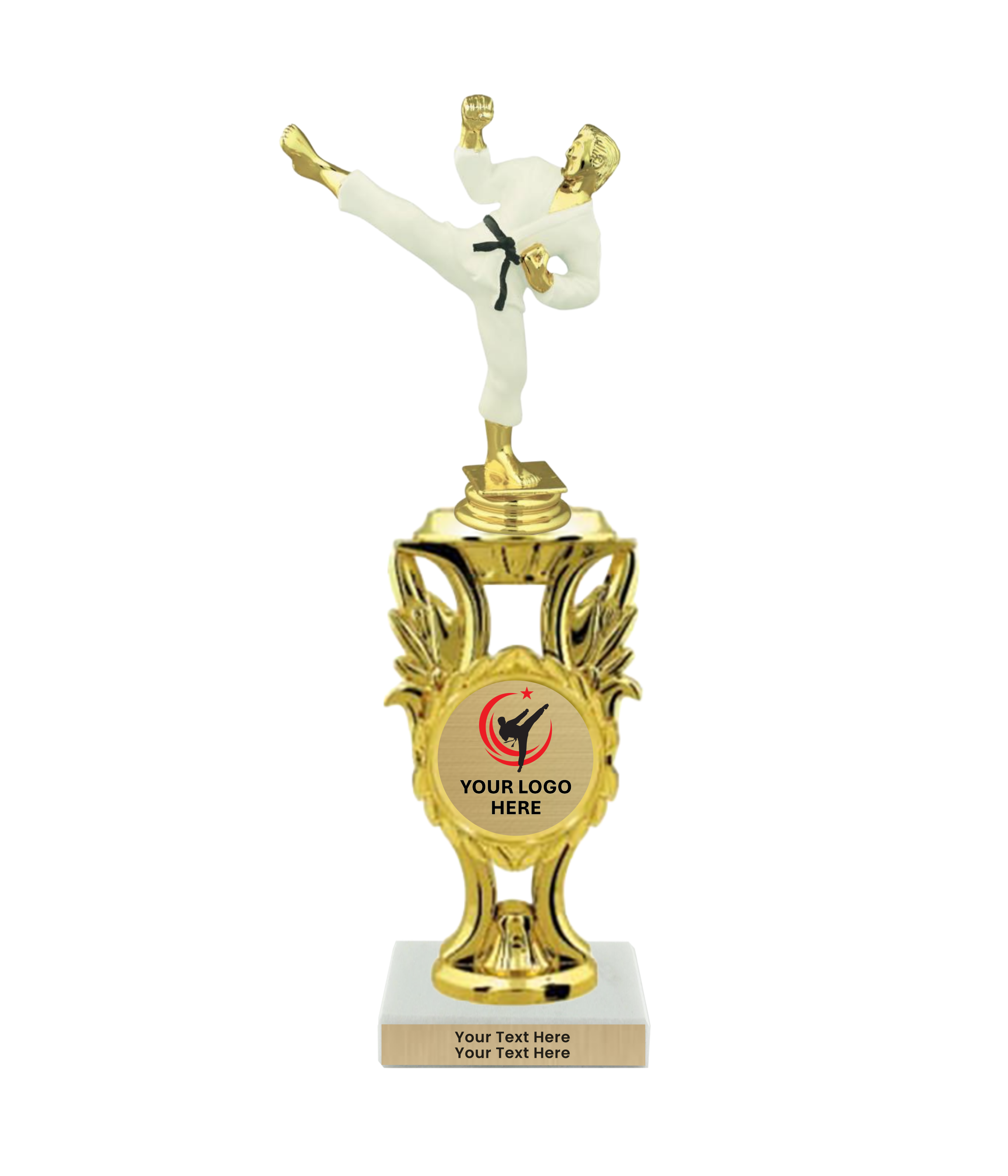 Taekwondo High Kick Taekwondo Trophy with WHITE MARBLE BASE