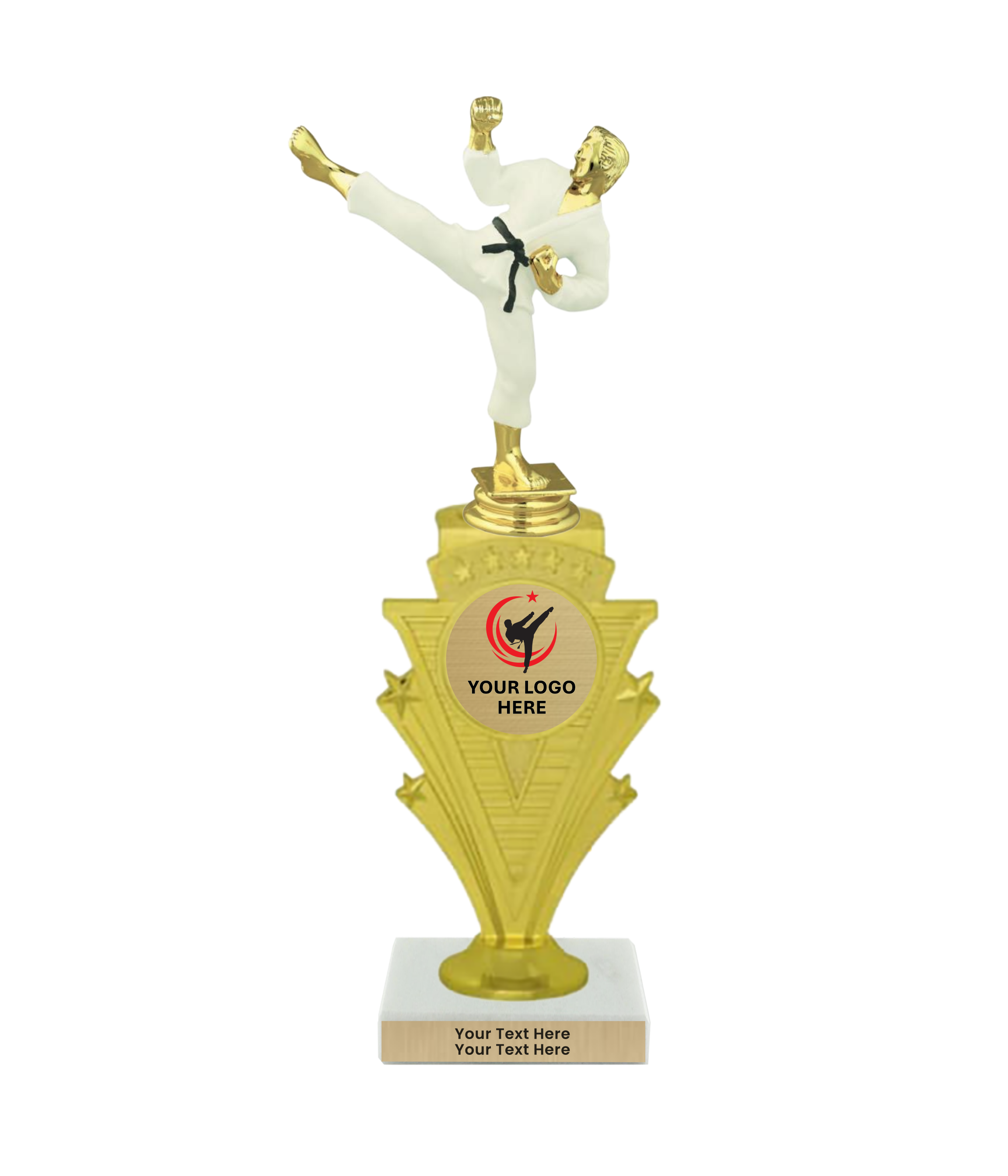 Taekwondo High Kick Taekwondo Trophy with WHITE MARBLE BASE