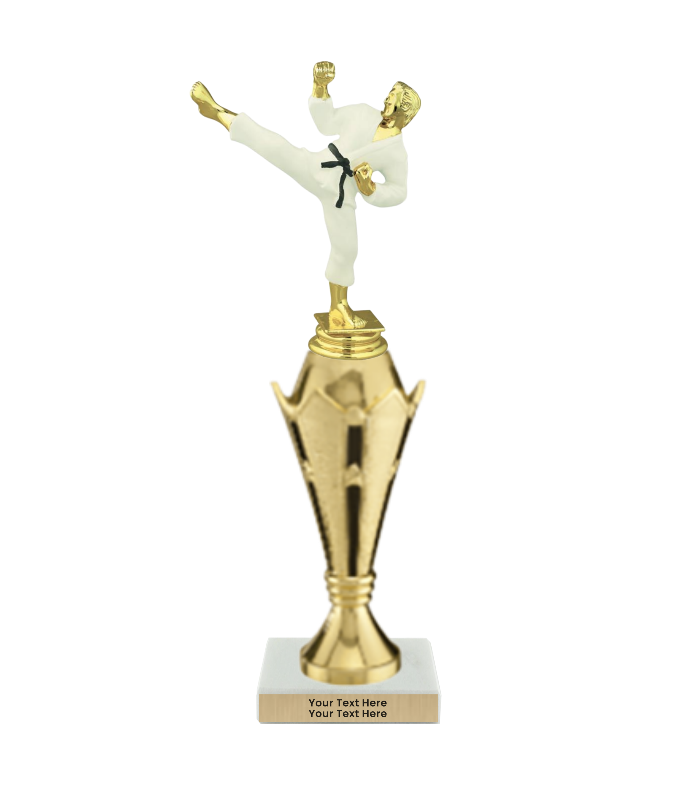 Taekwondo High Kick Taekwondo Trophy with WHITE MARBLE BASE