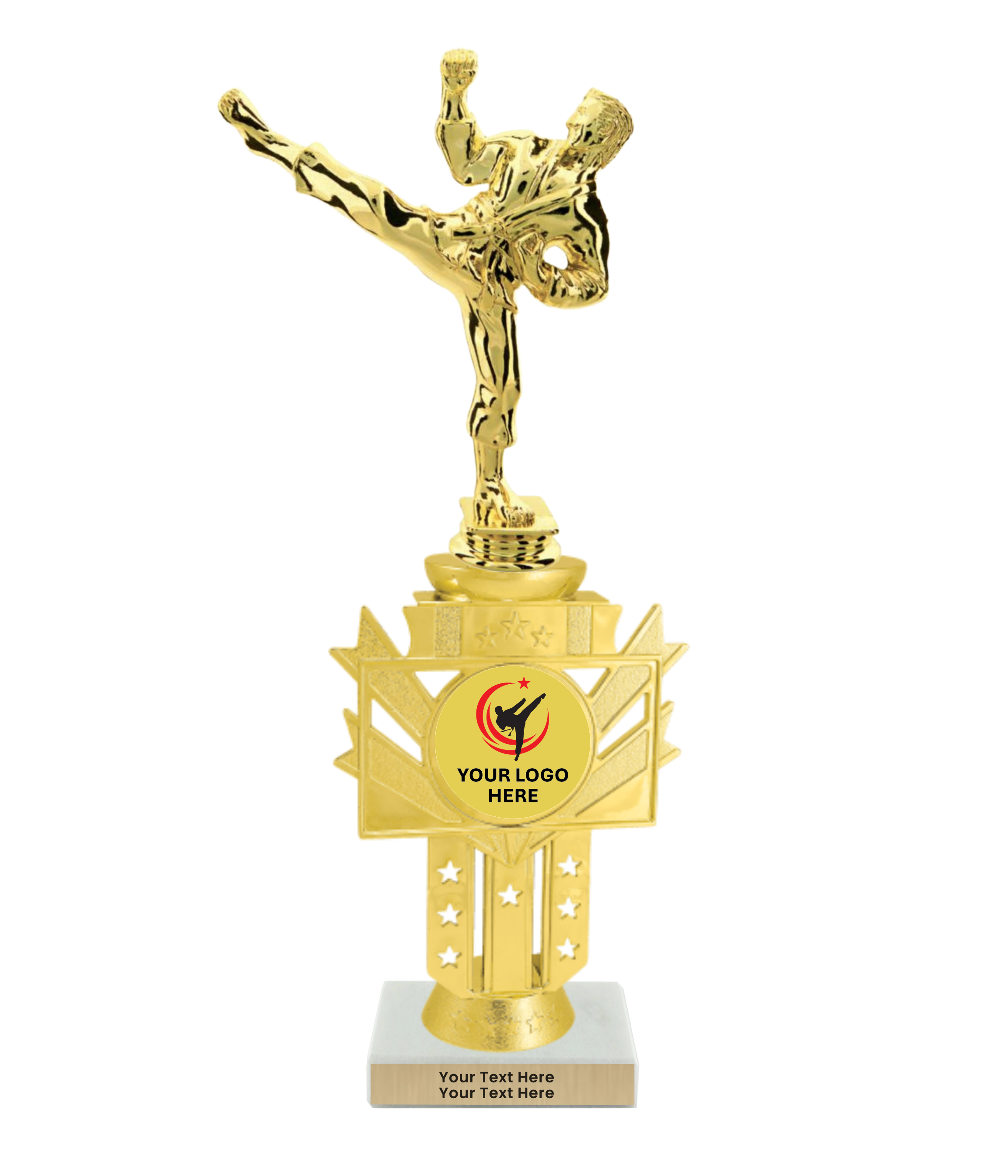 Taekwondo High Kick Taekwondo Trophy with WHITE MARBLE BASE