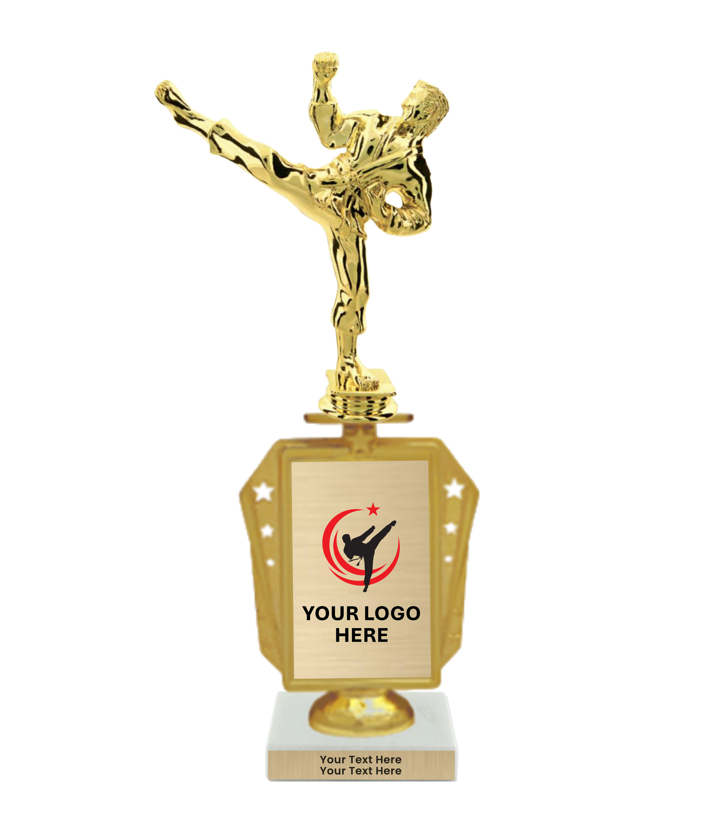 Taekwondo High Kick Taekwondo Trophy with WHITE MARBLE BASE