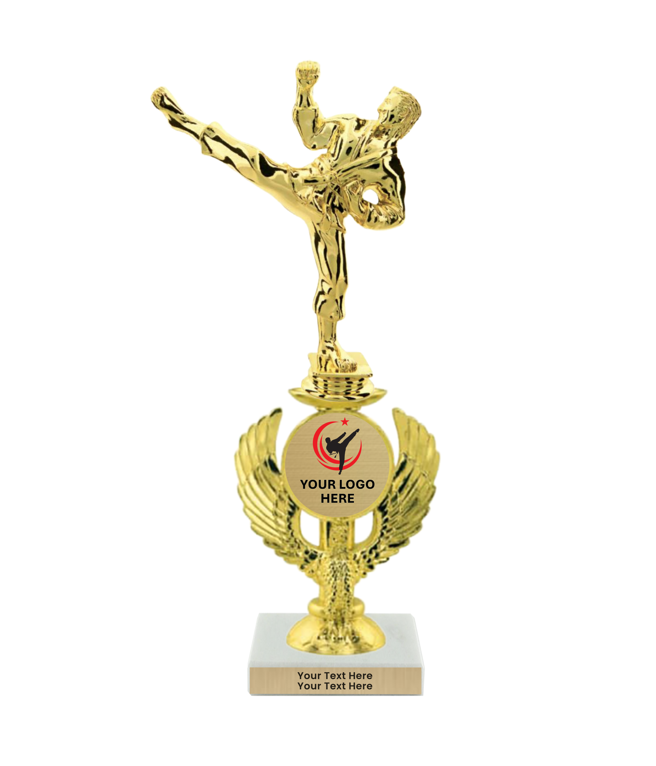 Taekwondo High Kick Taekwondo Trophy with WHITE MARBLE BASE