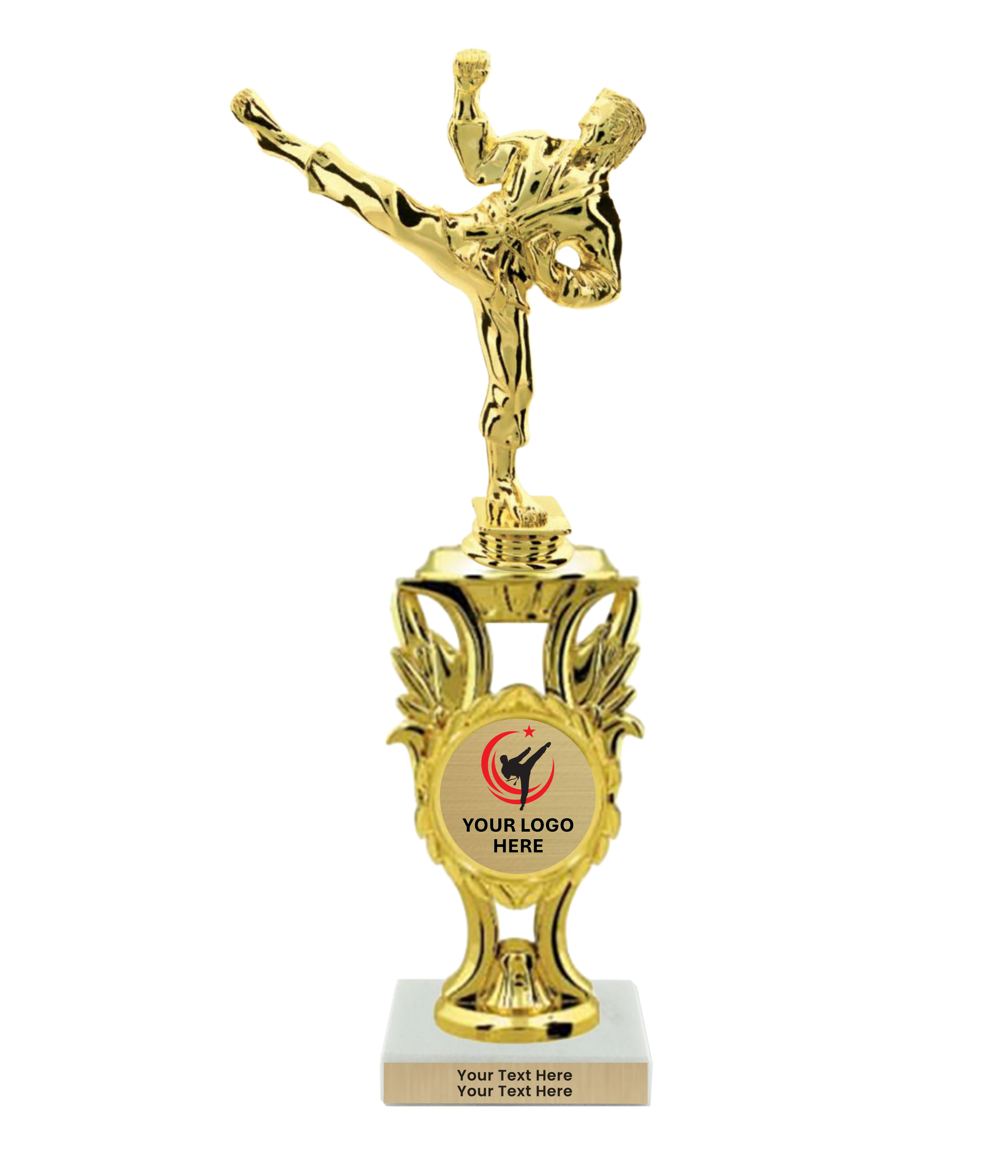 Taekwondo High Kick Taekwondo Trophy with WHITE MARBLE BASE