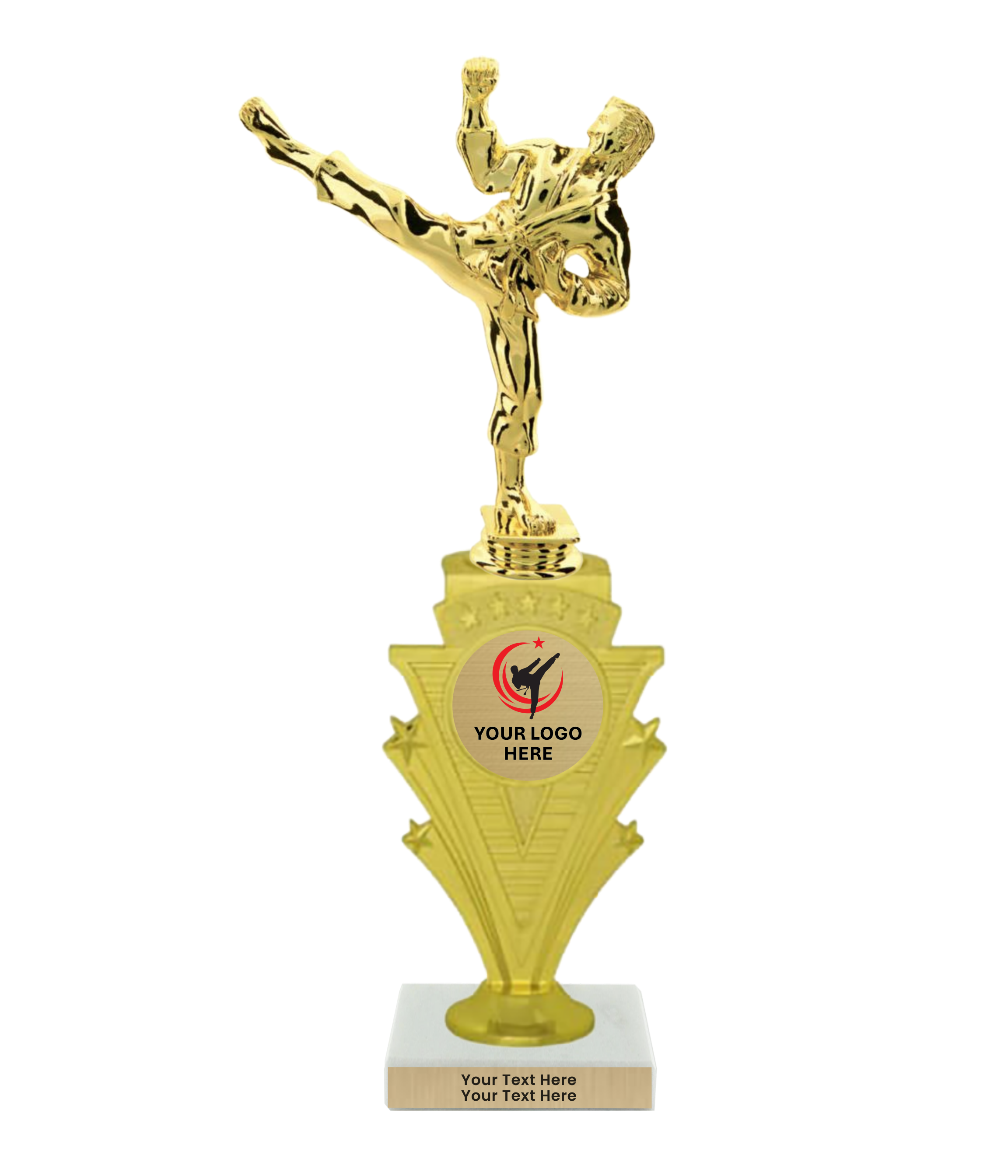 Taekwondo High Kick Taekwondo Trophy with WHITE MARBLE BASE