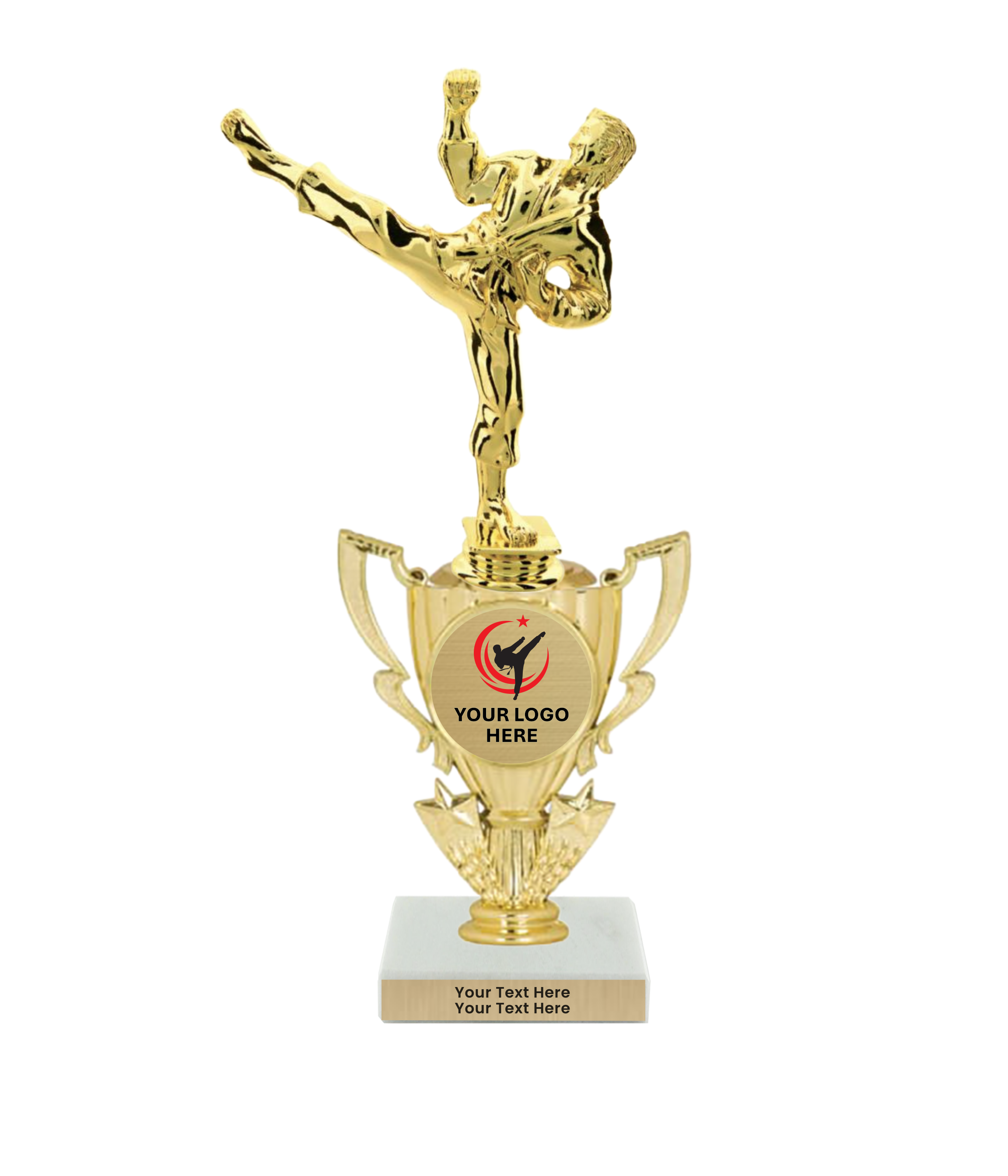 Taekwondo High Kick Taekwondo Trophy with WHITE MARBLE BASE