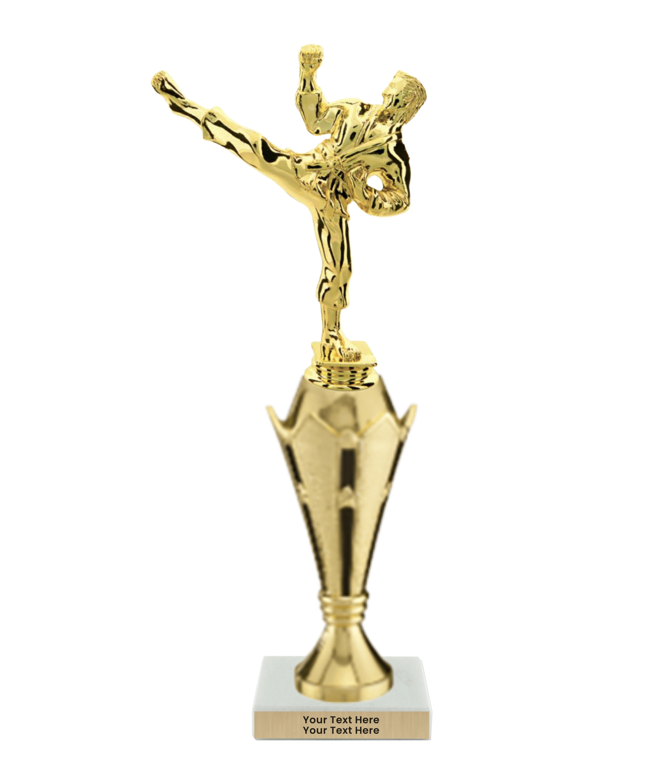 Taekwondo High Kick Taekwondo Trophy with WHITE MARBLE BASE
