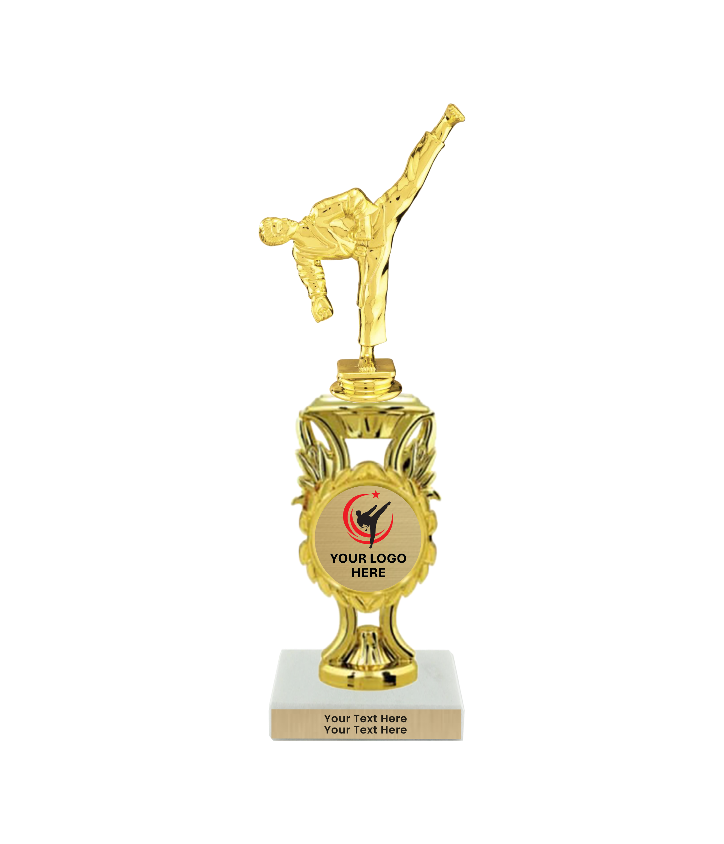 Taekwondo High Kick Taekwondo Trophy with WHITE MARBLE BASE