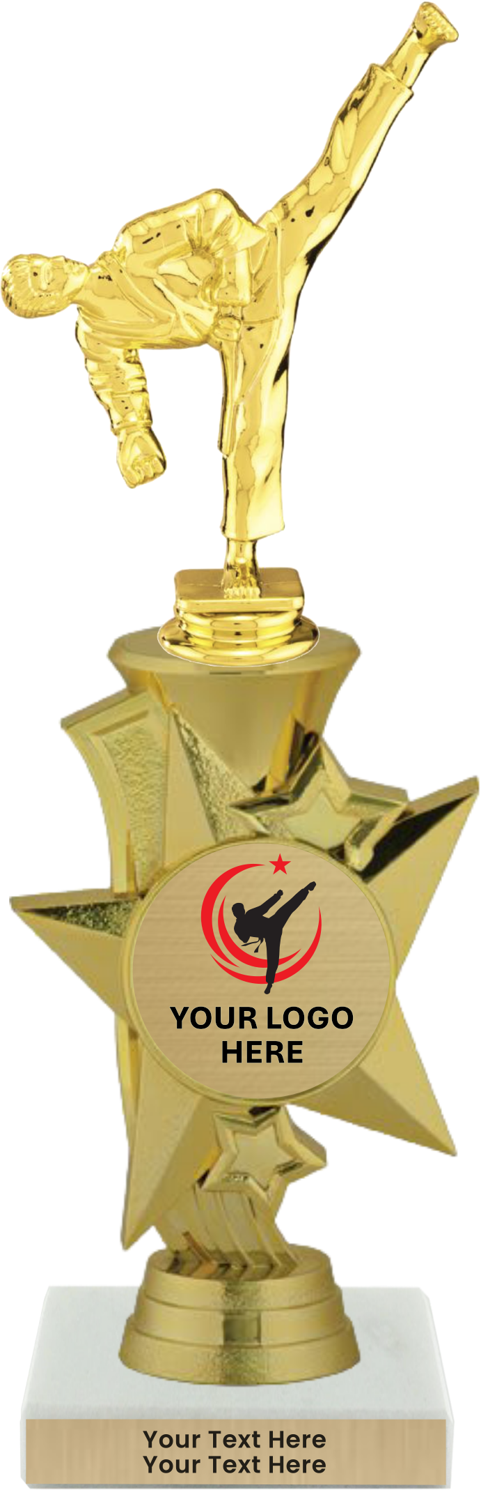 Taekwondo High Kick Taekwondo Trophy with WHITE MARBLE BASE