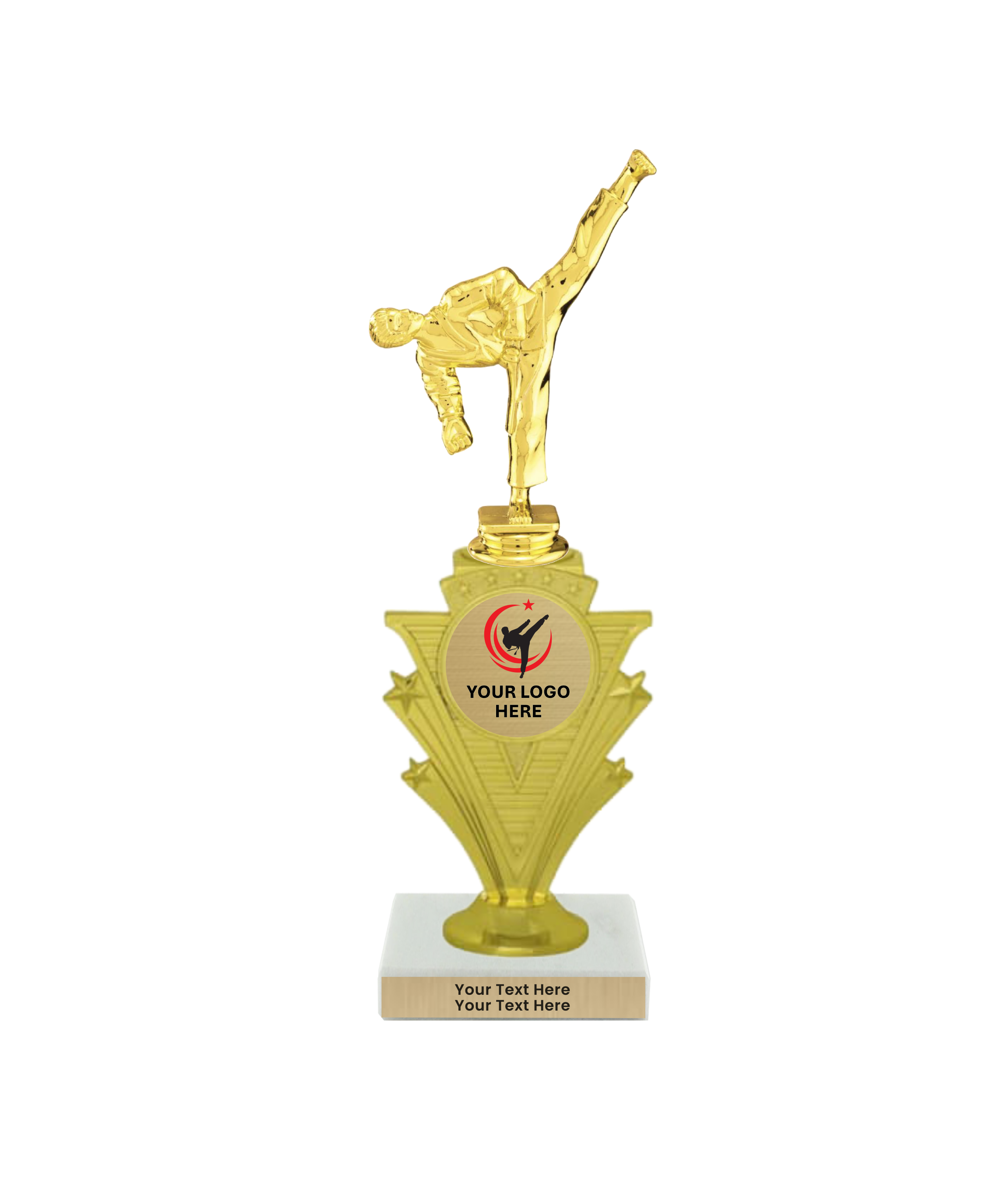 Taekwondo High Kick Taekwondo Trophy with WHITE MARBLE BASE