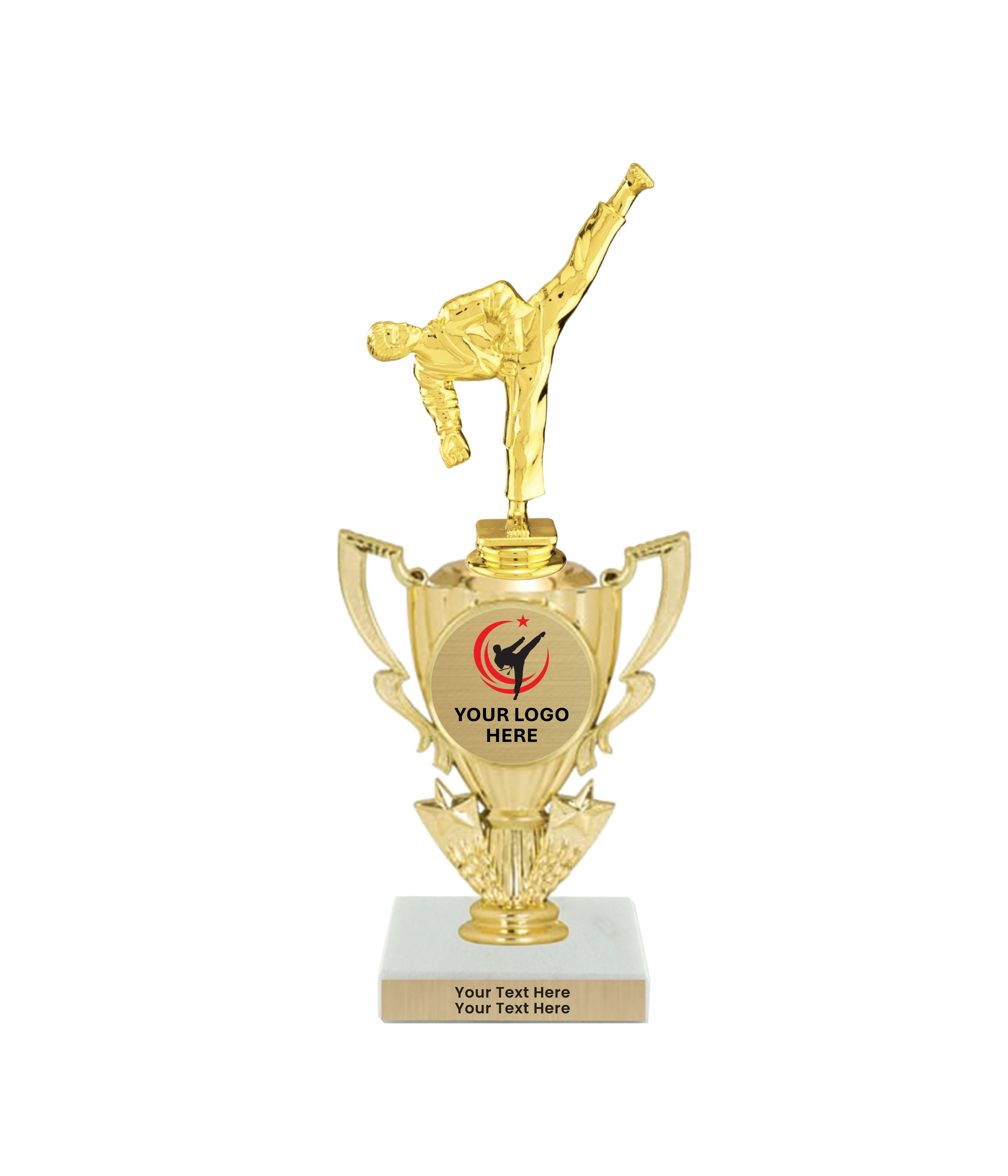 Taekwondo High Kick Taekwondo Trophy with WHITE MARBLE BASE