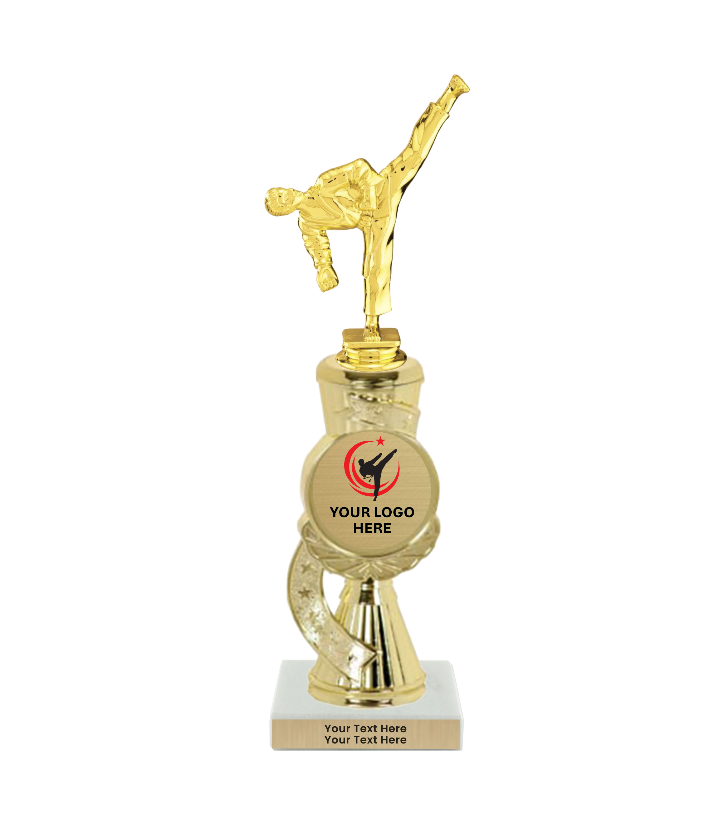 Taekwondo High Kick Taekwondo Trophy with WHITE MARBLE BASE