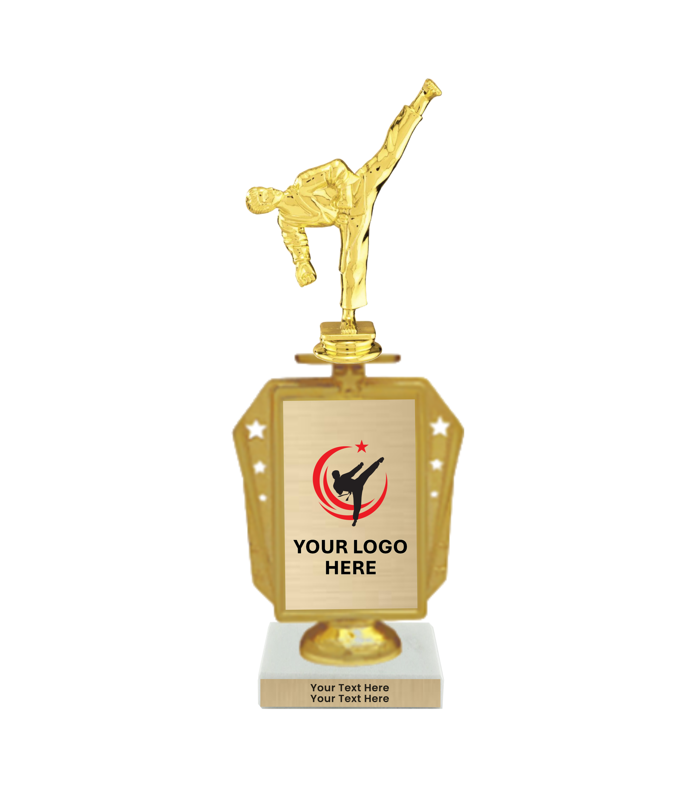 Taekwondo High Kick Taekwondo Trophy with WHITE MARBLE BASE