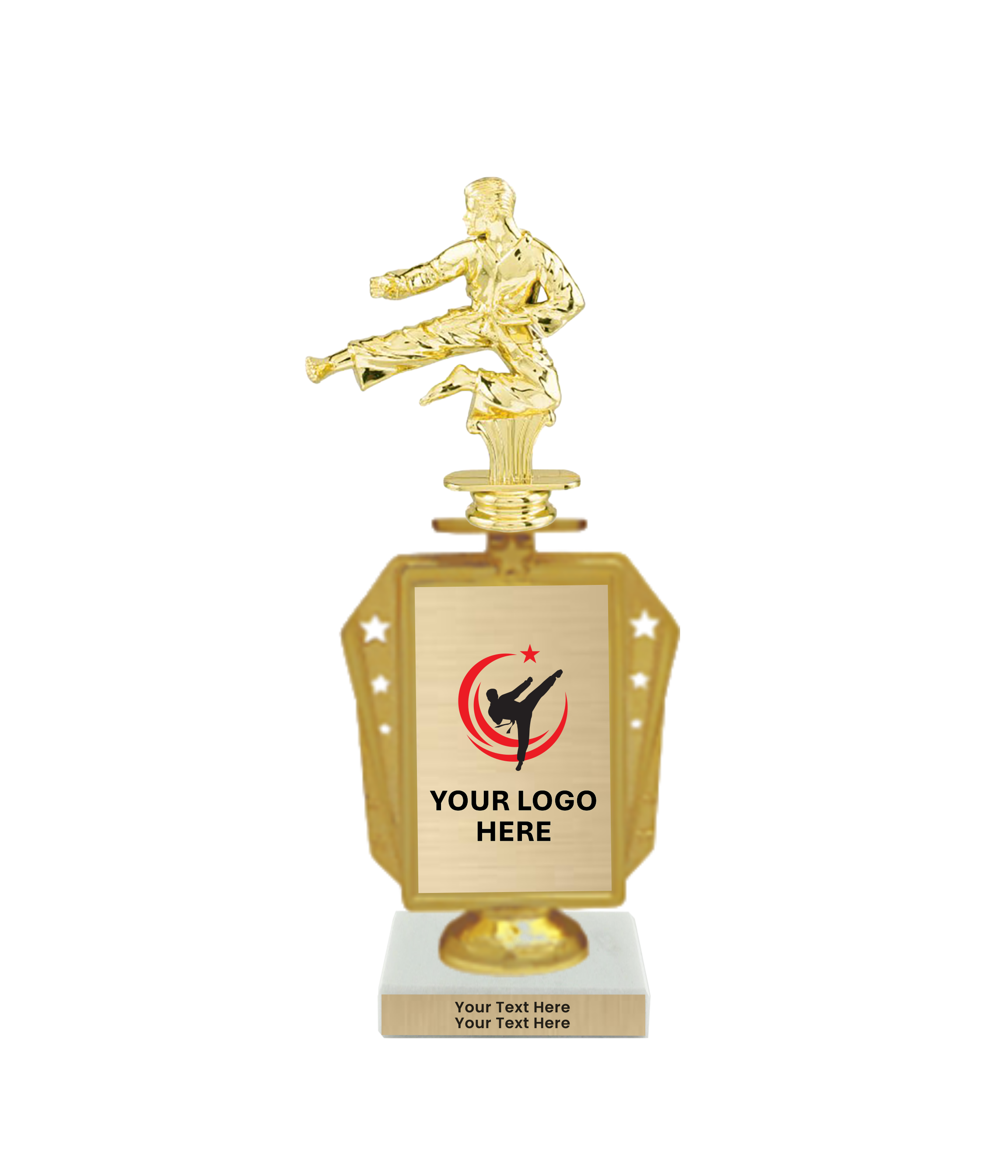 Taekwondo High Kick Taekwondo Trophy with WHITE MARBLE BASE