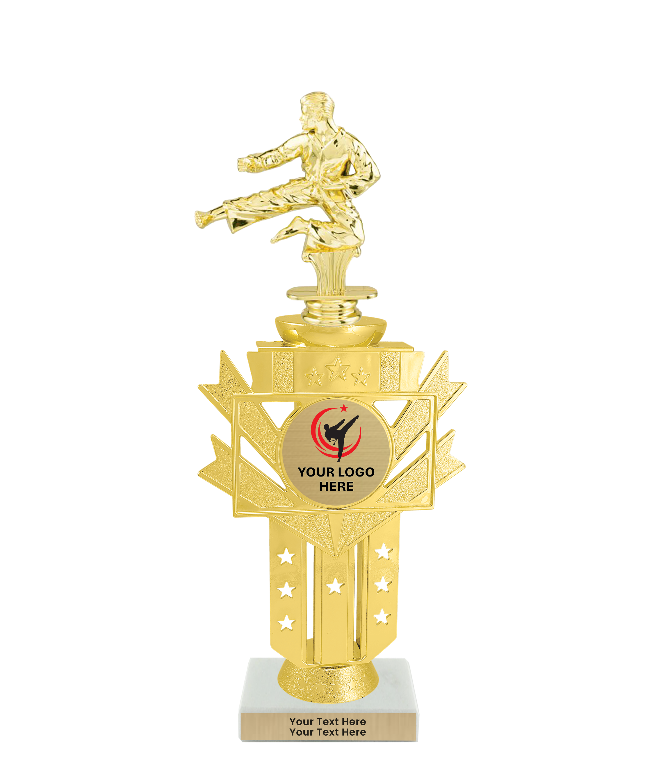 Taekwondo High Kick Taekwondo Trophy with WHITE MARBLE BASE