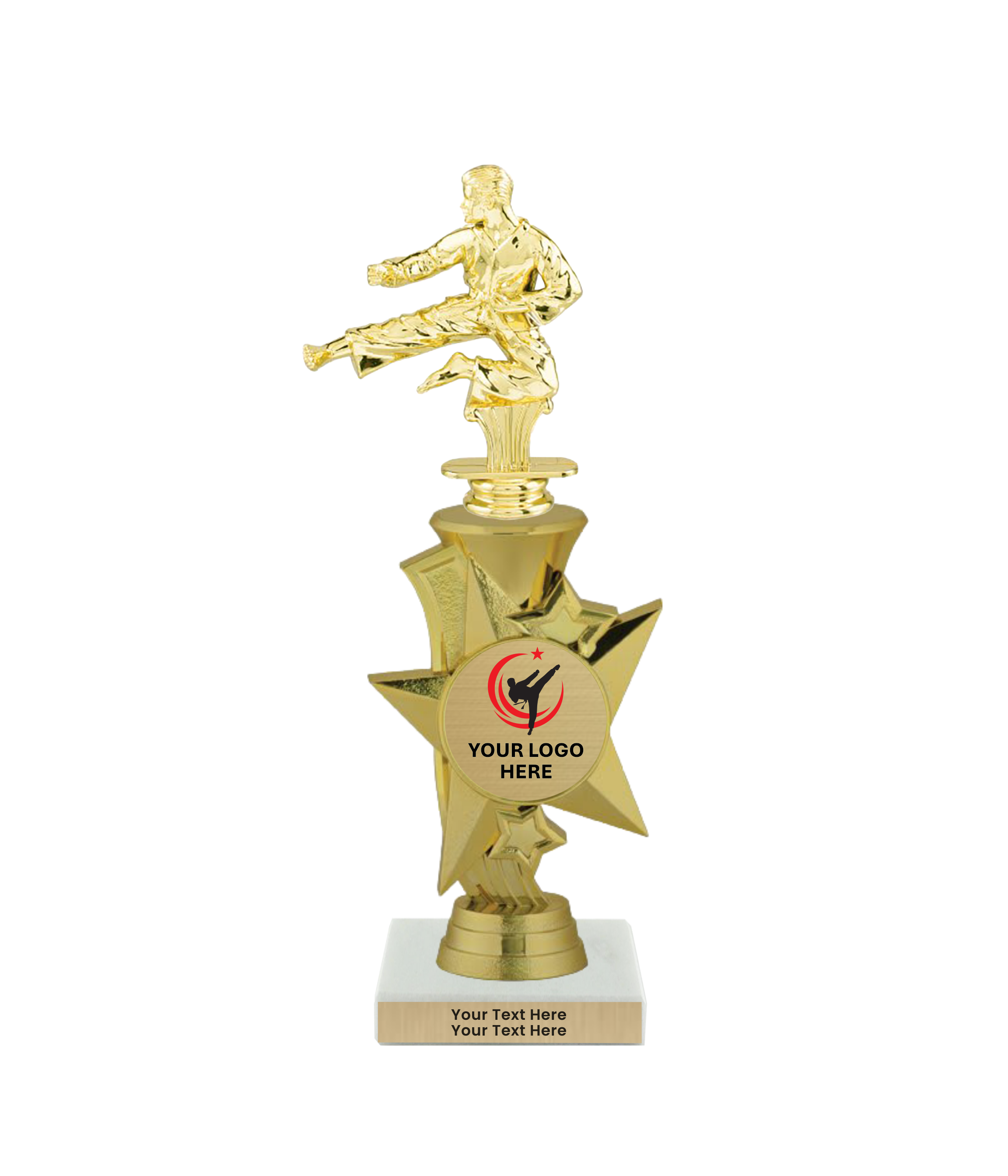 Taekwondo High Kick Taekwondo Trophy with WHITE MARBLE BASE