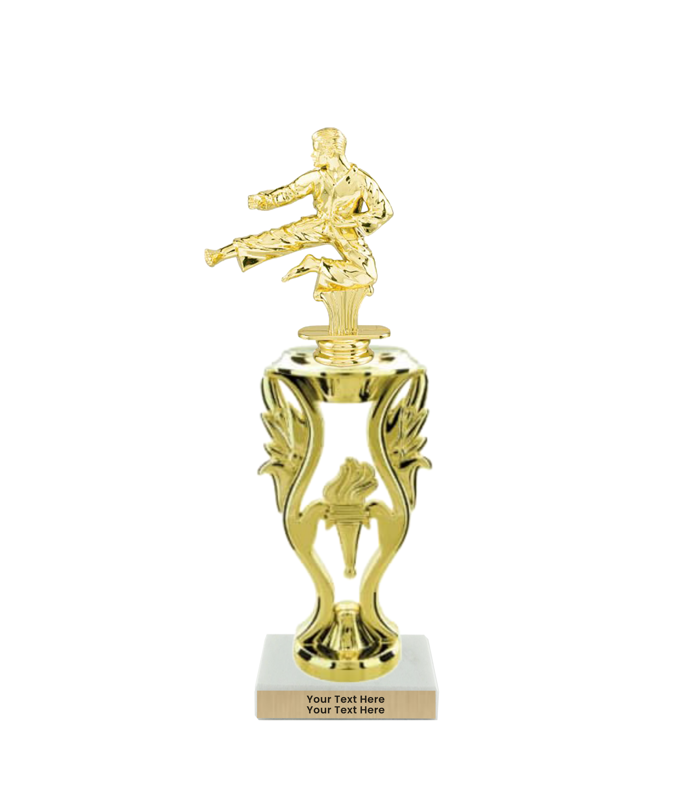 Taekwondo High Kick Taekwondo Trophy with WHITE MARBLE BASE