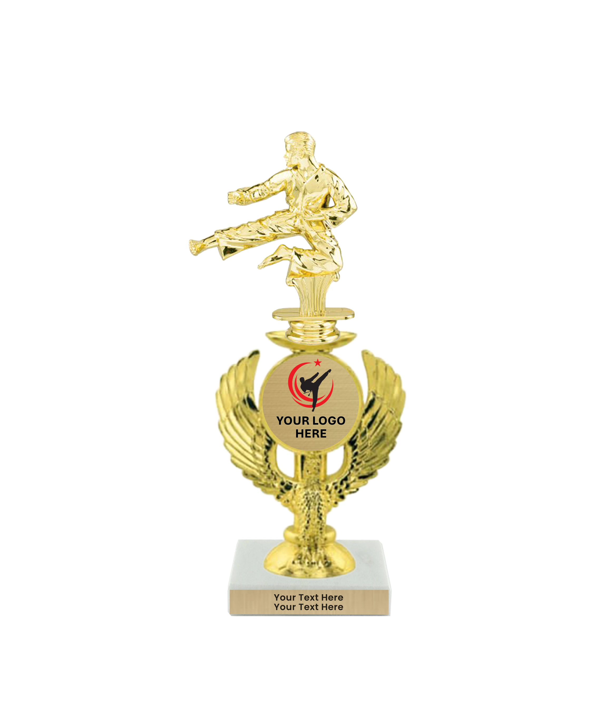 Taekwondo High Kick Taekwondo Trophy with WHITE MARBLE BASE