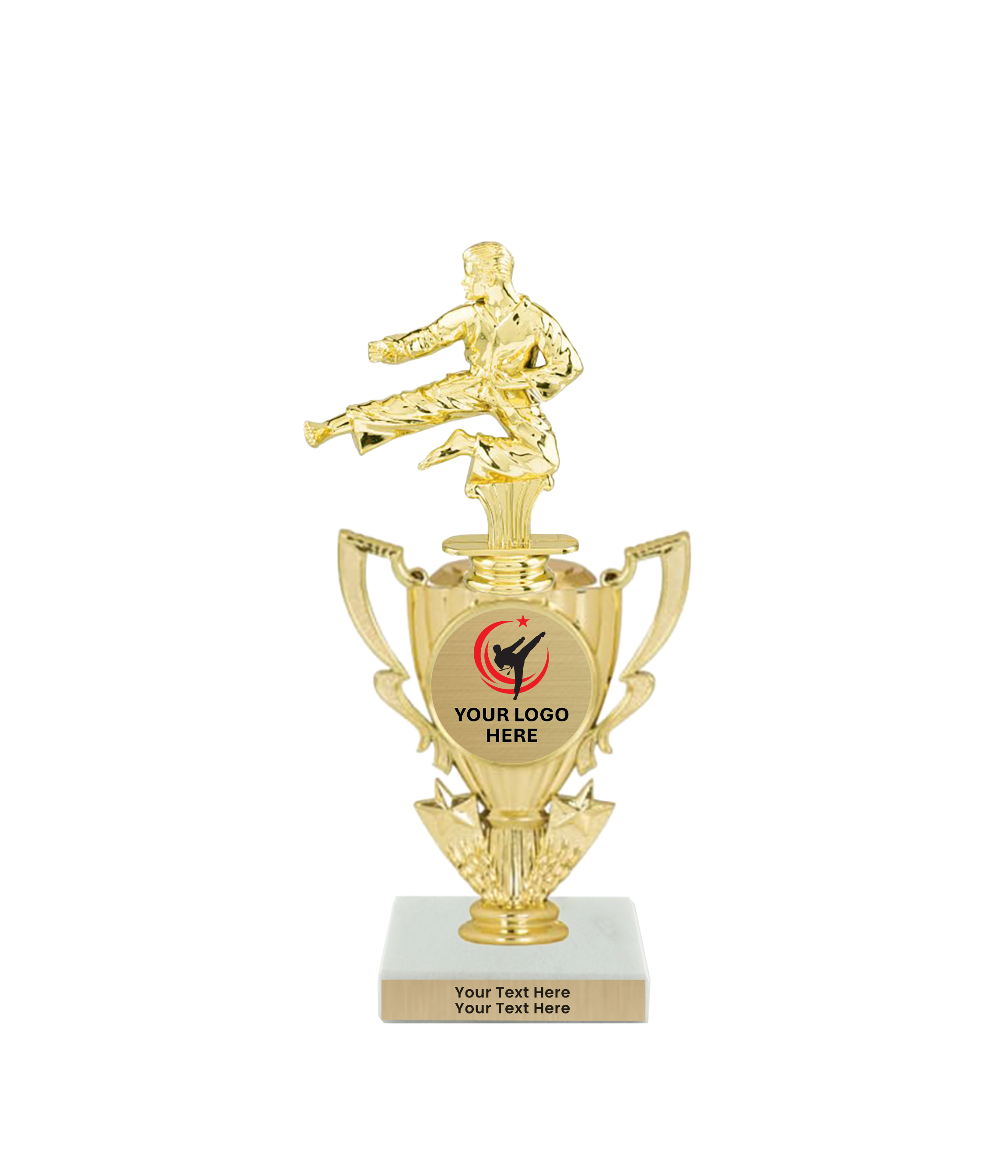 Taekwondo High Kick Taekwondo Trophy with WHITE MARBLE BASE
