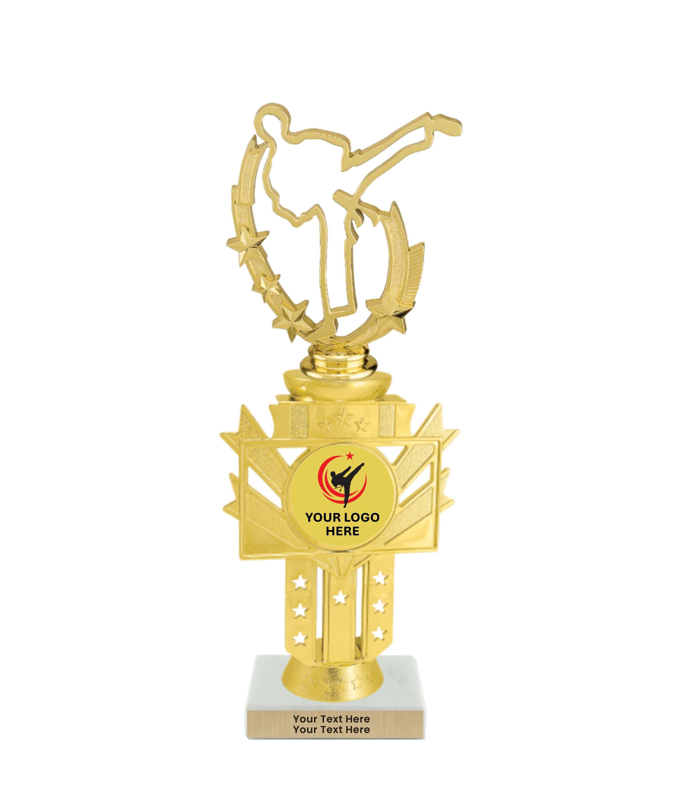 Taekwondo High Kick Taekwondo Trophy with WHITE MARBLE BASE