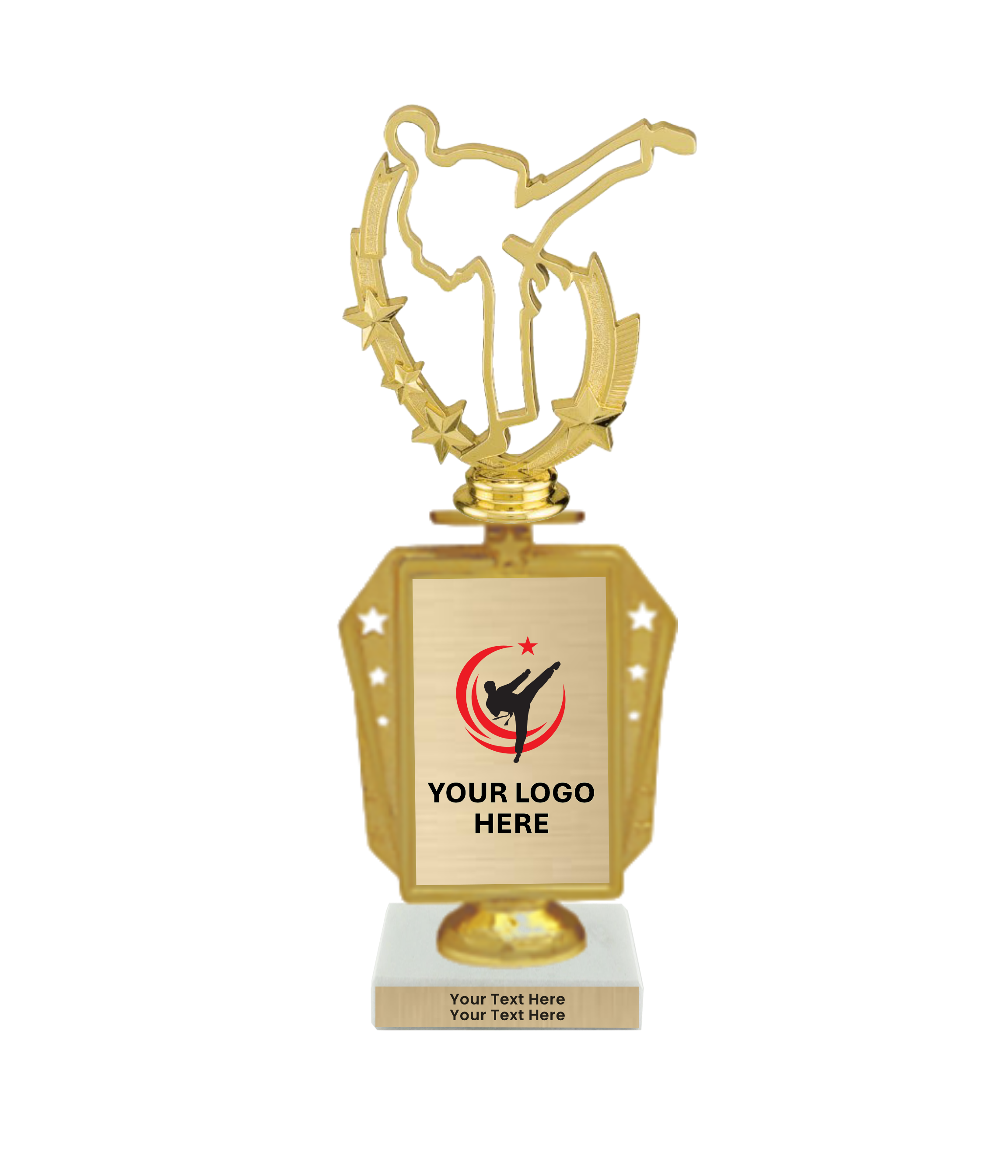 Taekwondo High Kick Taekwondo Trophy with WHITE MARBLE BASE