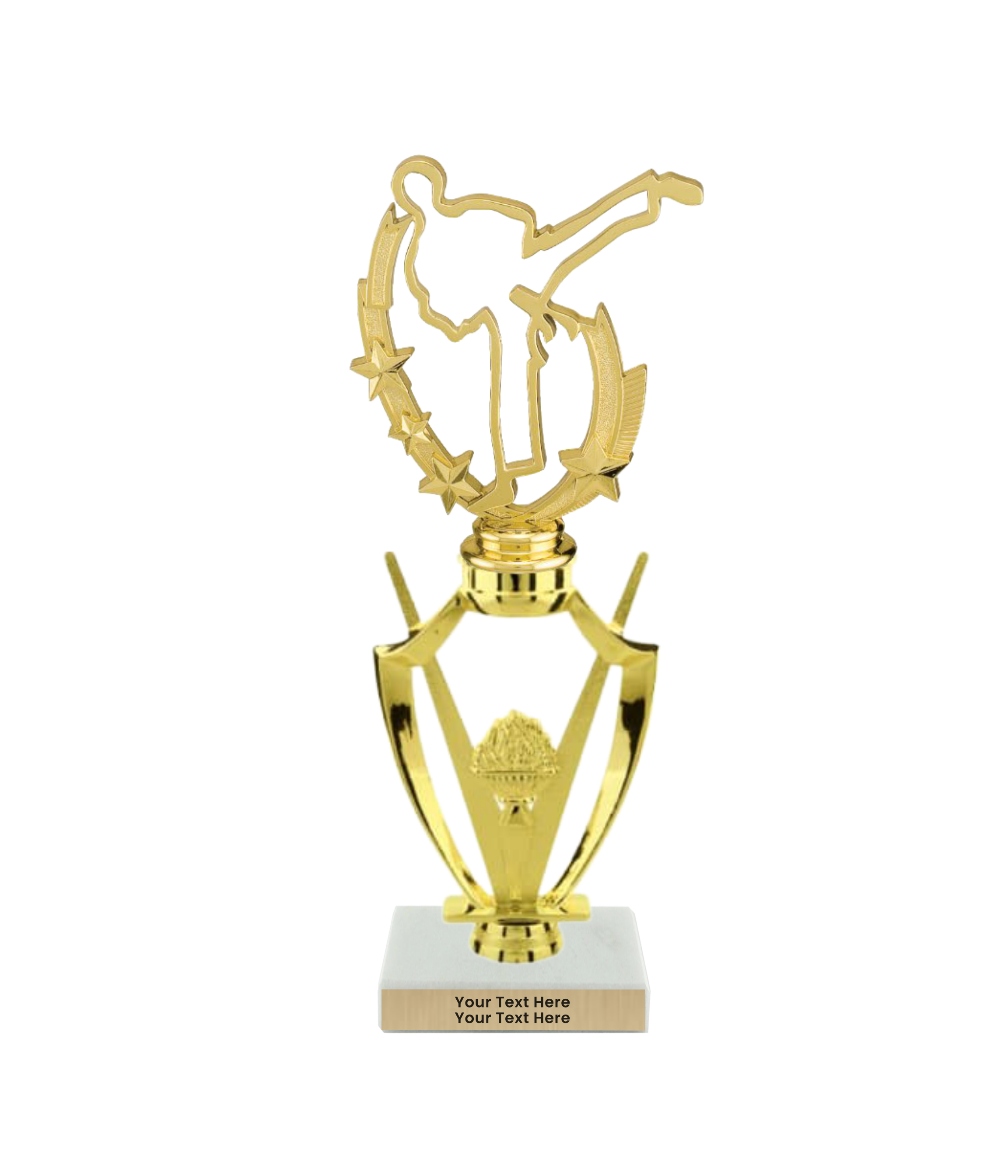 Taekwondo High Kick Taekwondo Trophy with WHITE MARBLE BASE